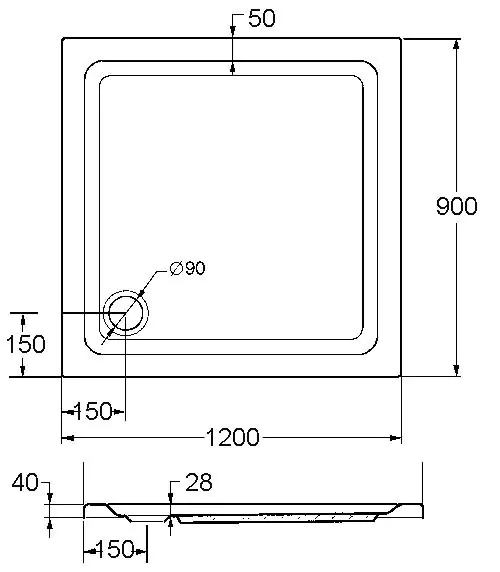 Ottofond Duschwanne Rubi 120 x 90 x 3 cm, weiß