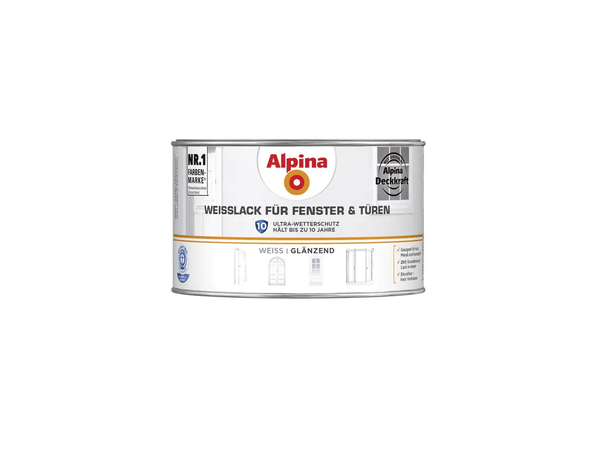 Alpina Weißlack für Fenster & Türen 300 ml weiß glänzend Alpina Weißlack für Fenster & Türen 300 ml weiß glänzend
