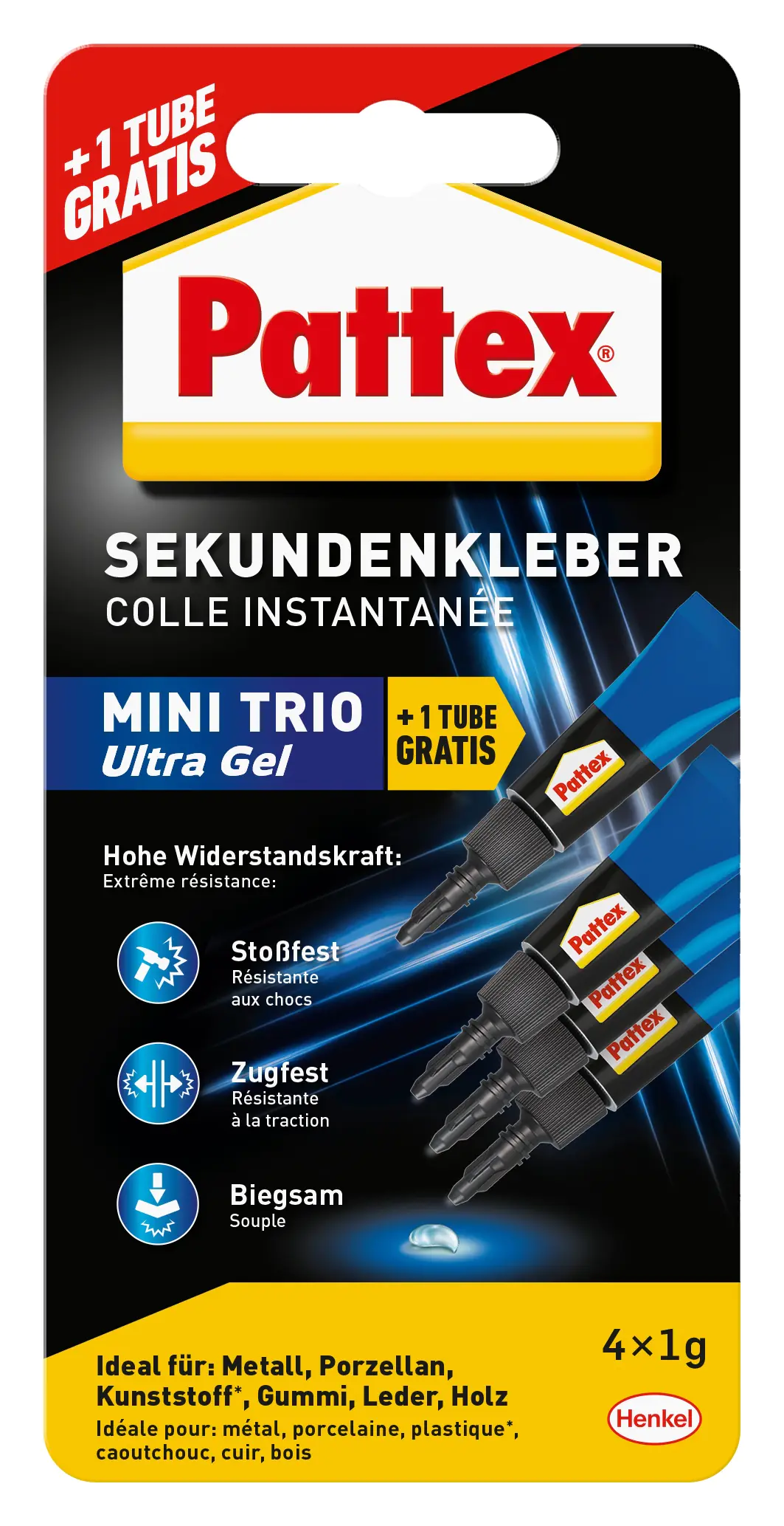 Pattex Sekundenkleber Ultra Gel Mini Trio 3 x 1 g Tube, farblos Pattex Sekundenkleber Ultra Gel Mini Trio 3 x 1 g Tube, farblos