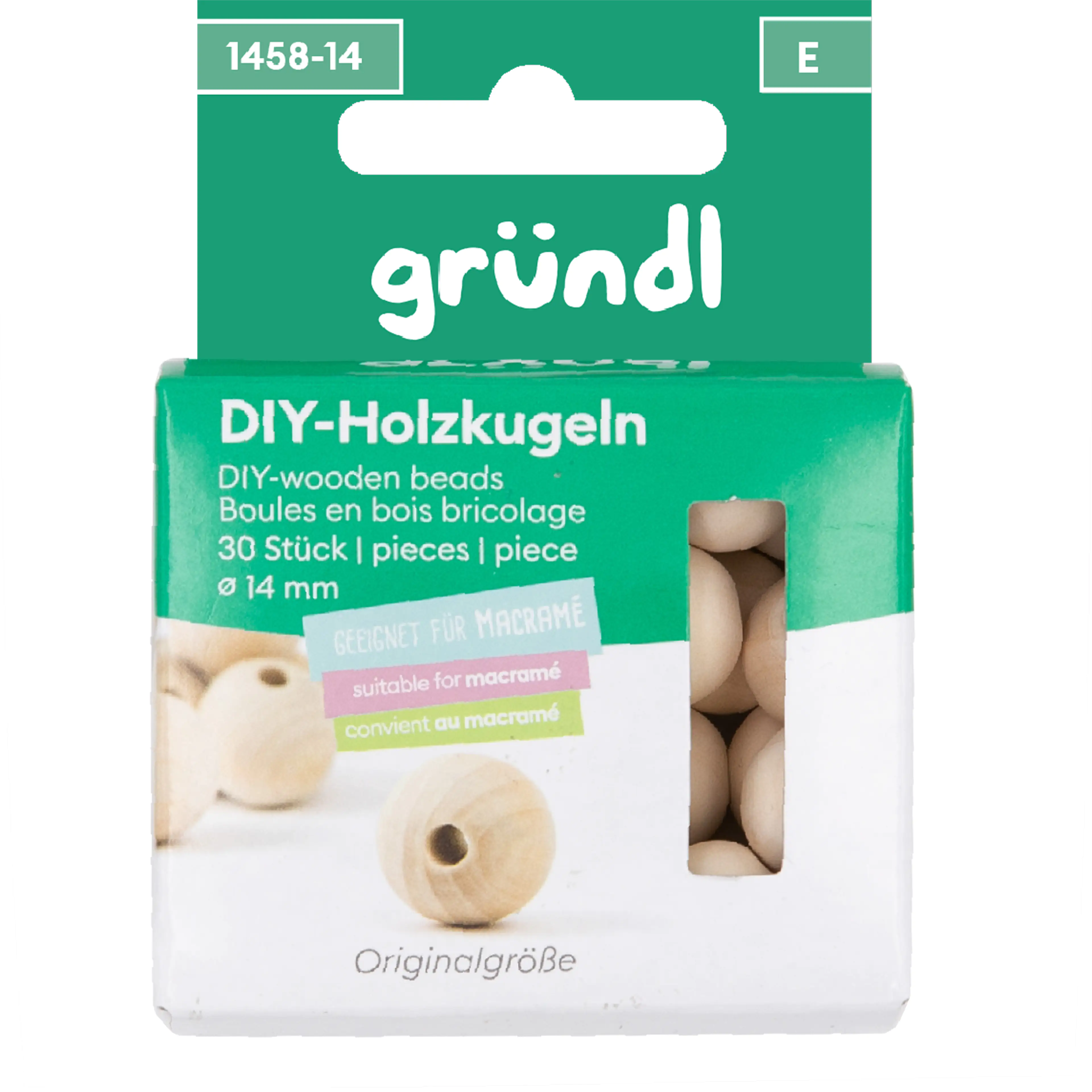Gründl DIY Holzkugeln gebohrt 14 mm 30 Kugeln