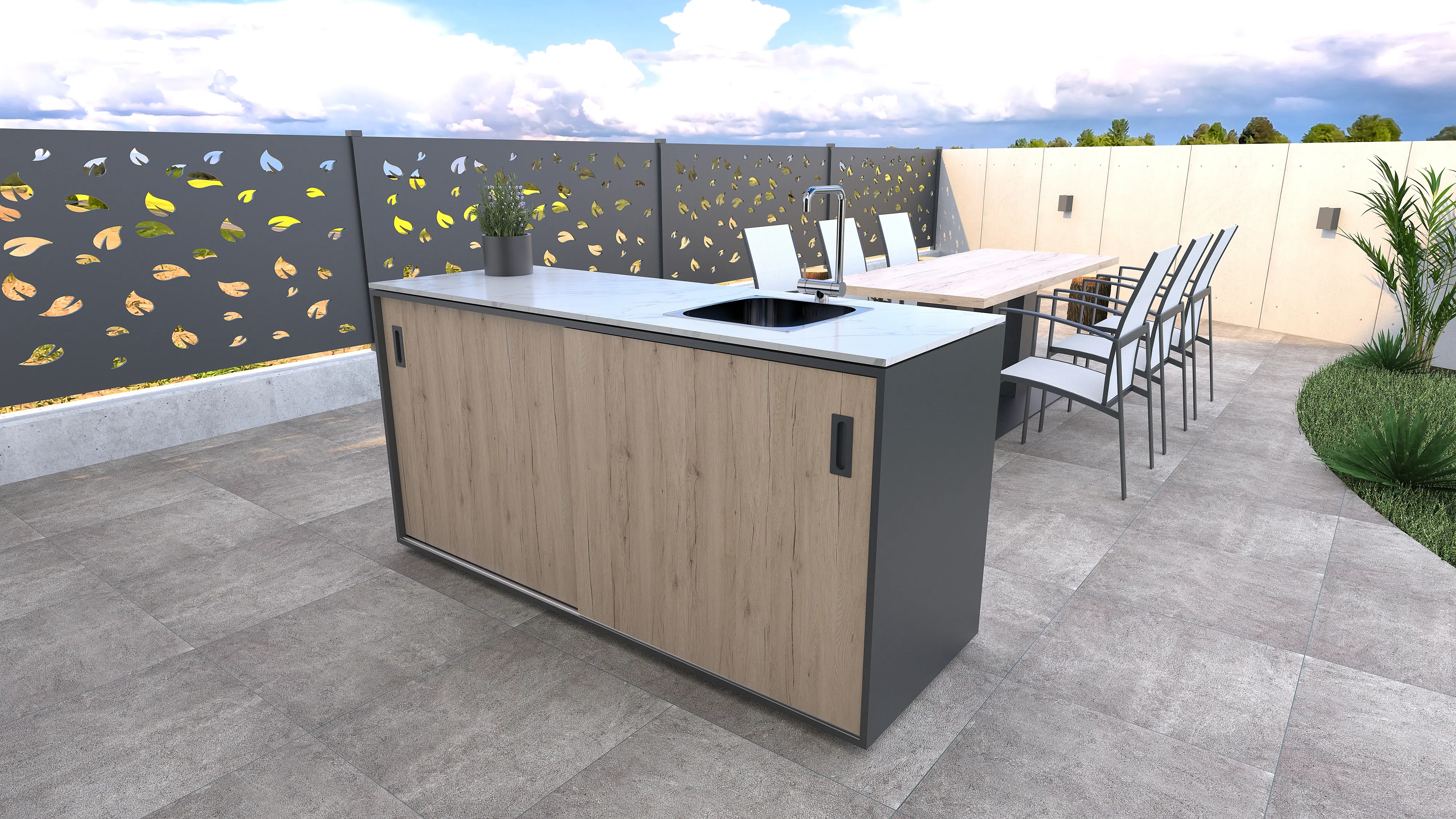 Bellano Living Element für Outdoorküchen inkl. Spüle rechts und 2 Türen eiche Bellano Living Element für Outdoorküchen inkl. Spüle rechts und 2 Türen eiche