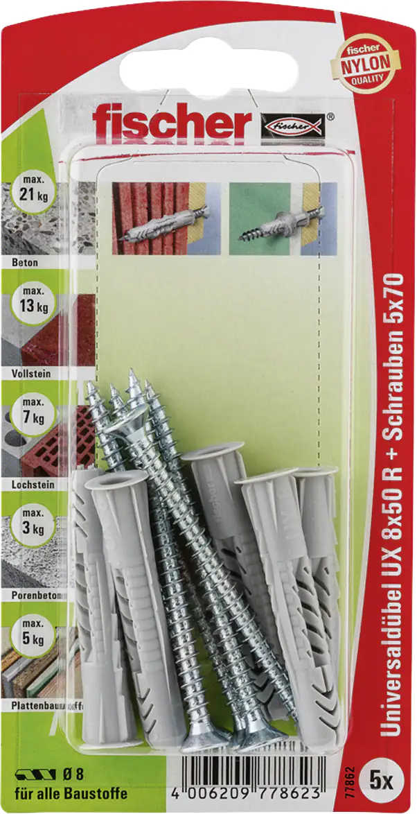 Fischer Universaldübel-Set UX 8.0 x 50 mm - 5 Stück
