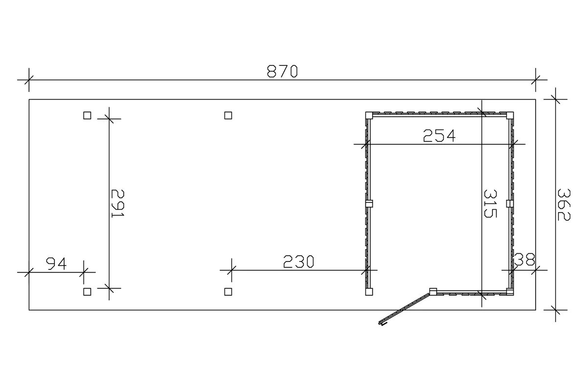 4018211025183_03 SKAN HOLZ Carport Wendland mit Abstellraum 362 x 870 cm mit EPDM-Dach