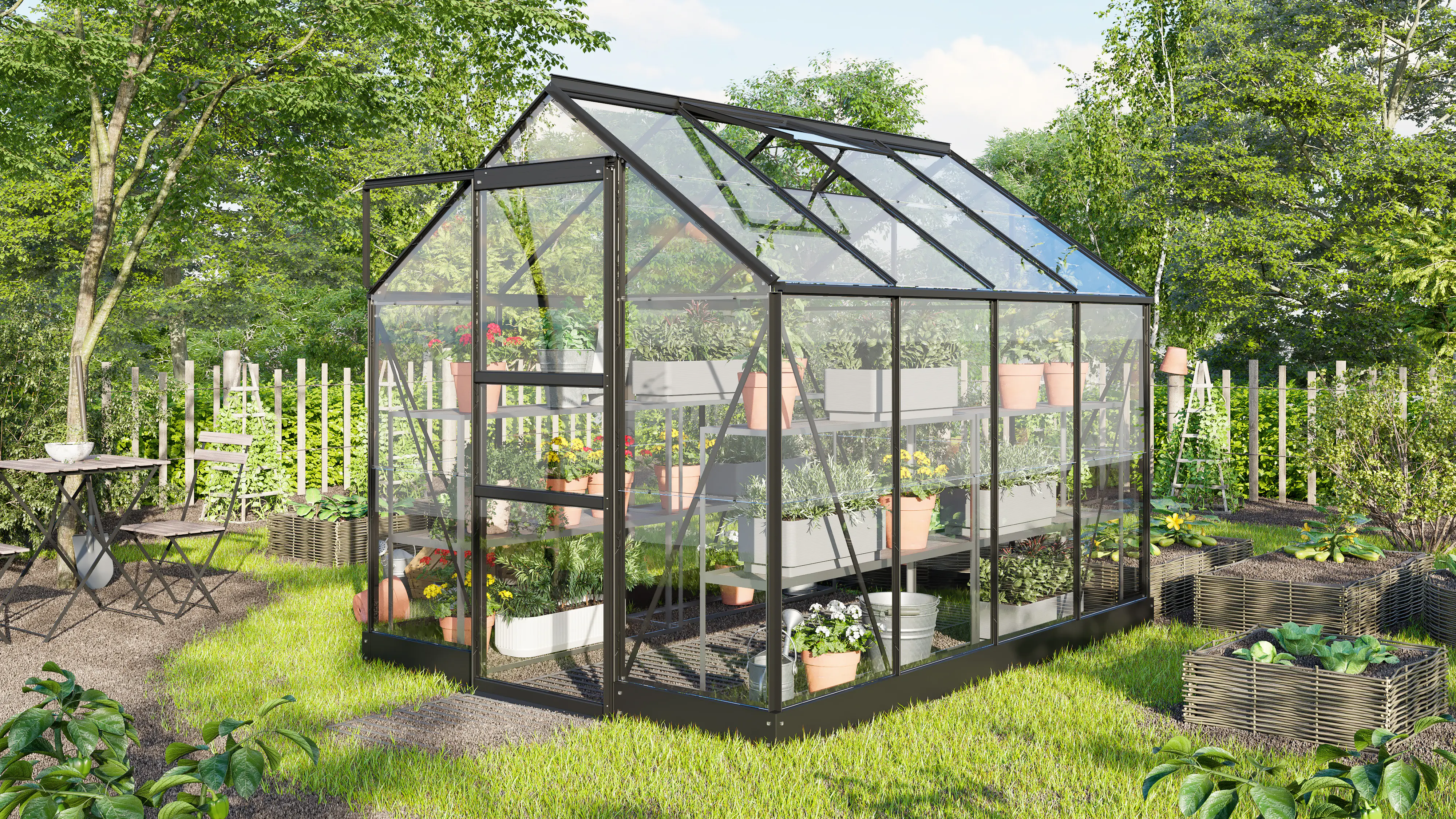 Vitavia Gewächshaus Eris 5000 ESG 3 mm schwarz 261 x 195 cm
