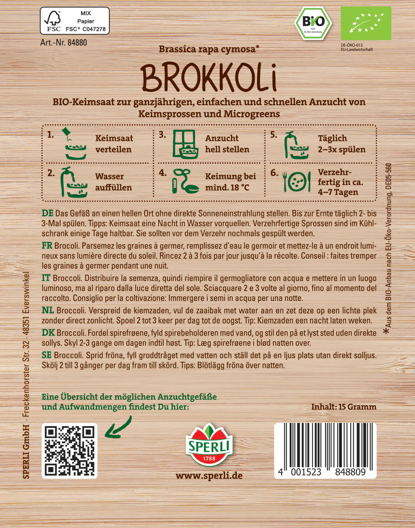 Sperli BIO Keimsprossen-Saat Brokkoli
