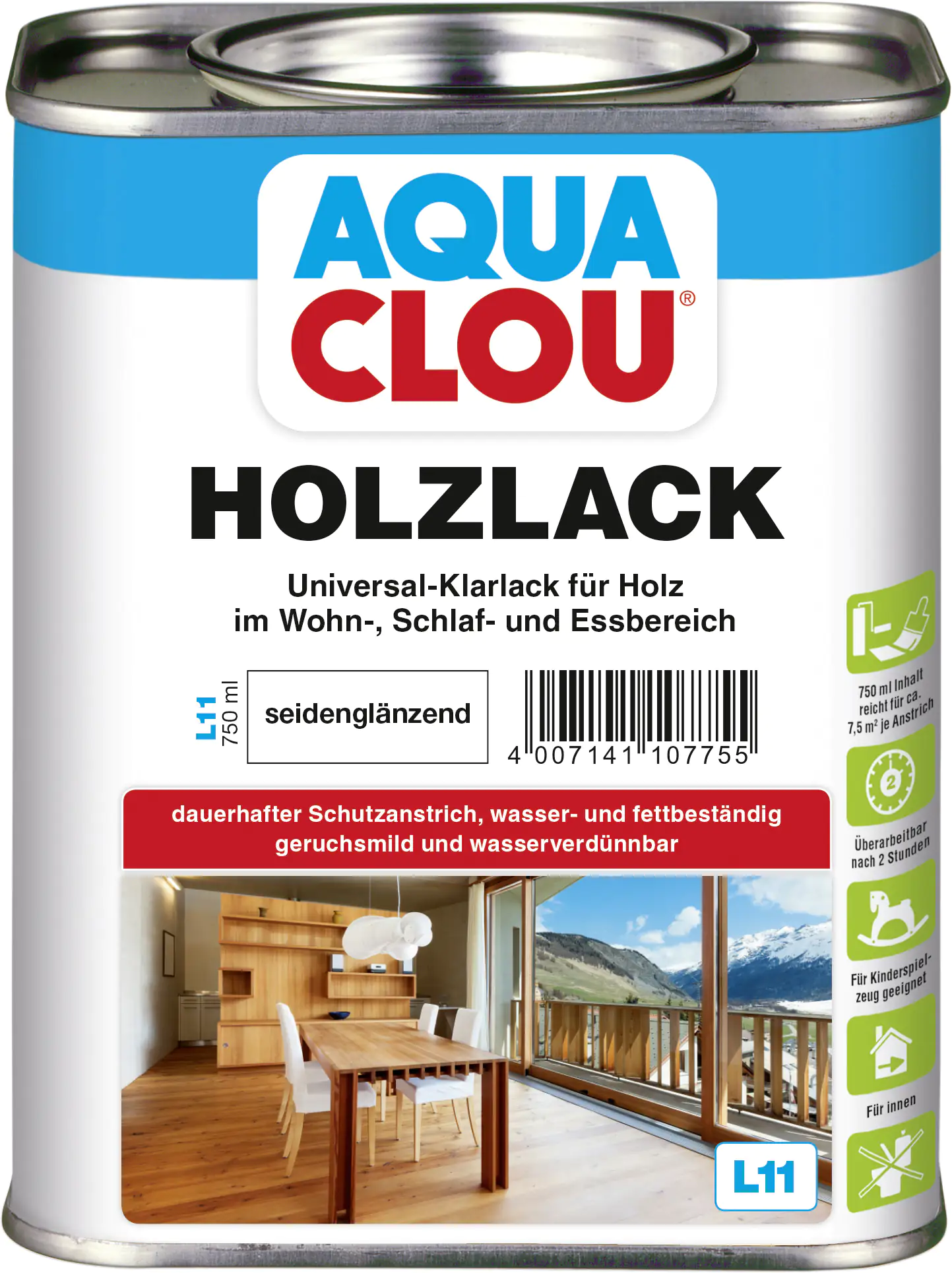 Aqua Clou Holzlack L11 750 ml seidenglänzend