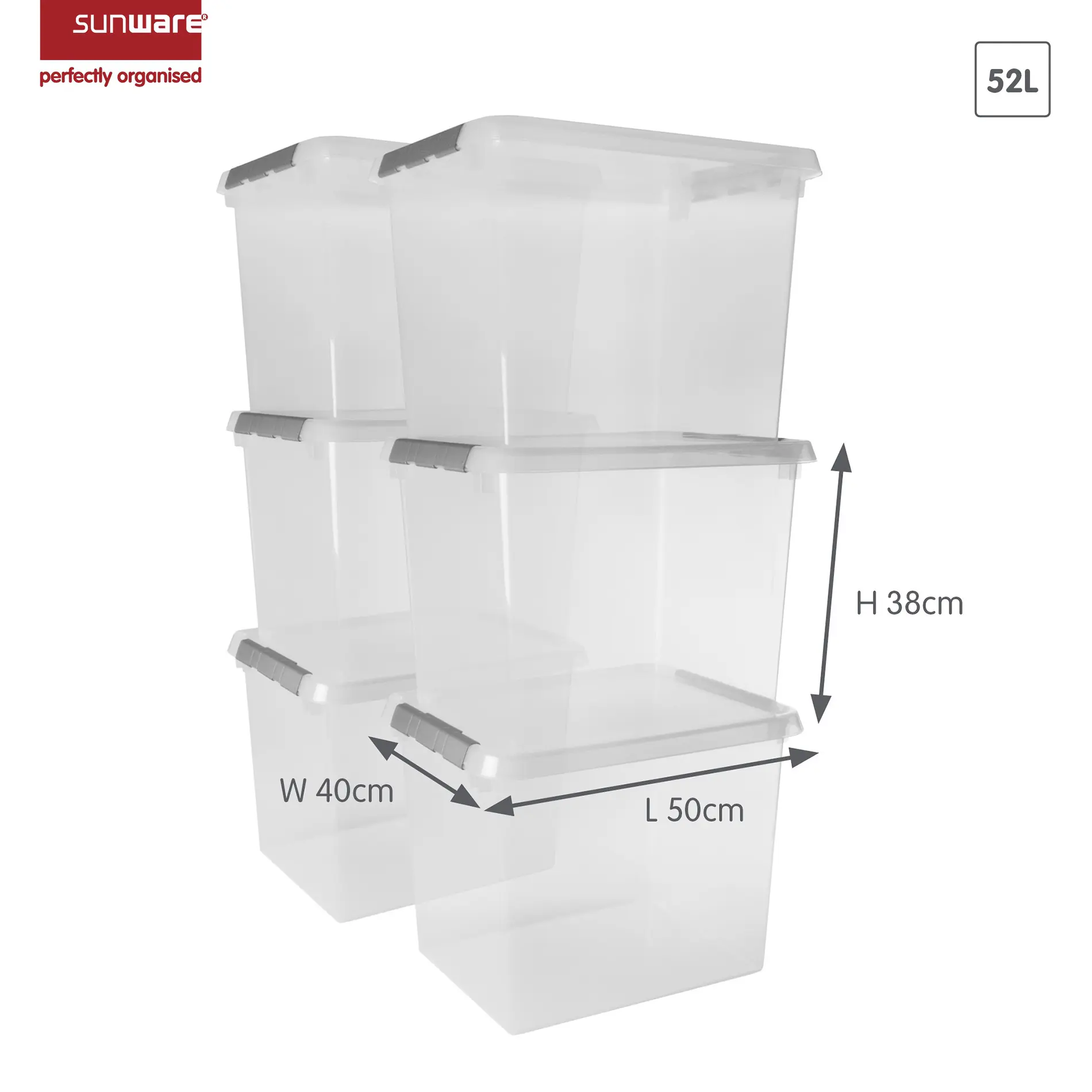 Sunware Comfort line Aufbewahrungsbox 6er-Set für 52L transparent metallfarbig Sunware Comfort line Aufbewahrungsbox 6er-Set für 52L transparent metallfarbig