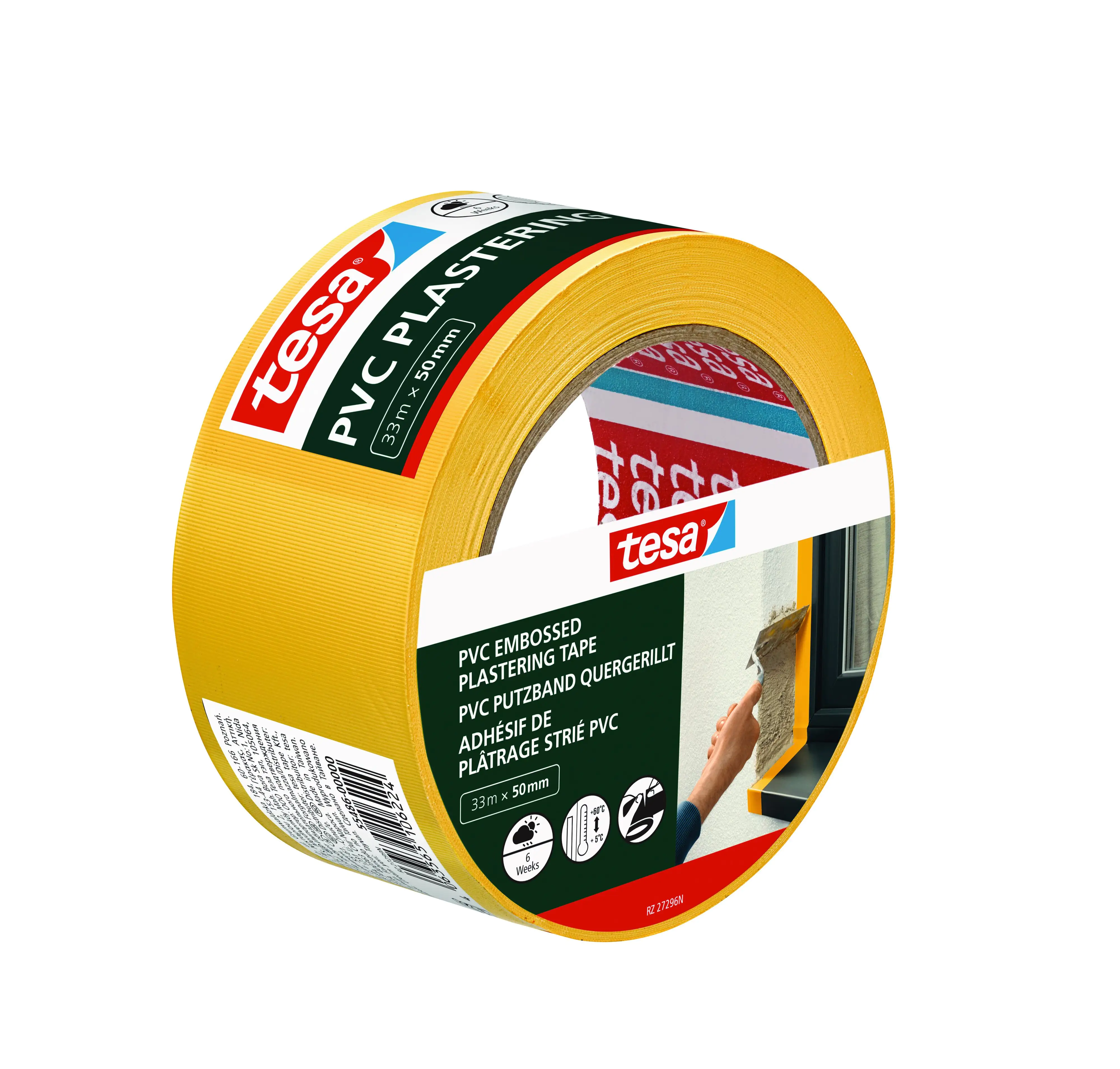 tesa Putzband PVC quergerillt gelb 33 m x 50 mm tesa Putzband PVC quergerillt gelb 33 m x 50 mm