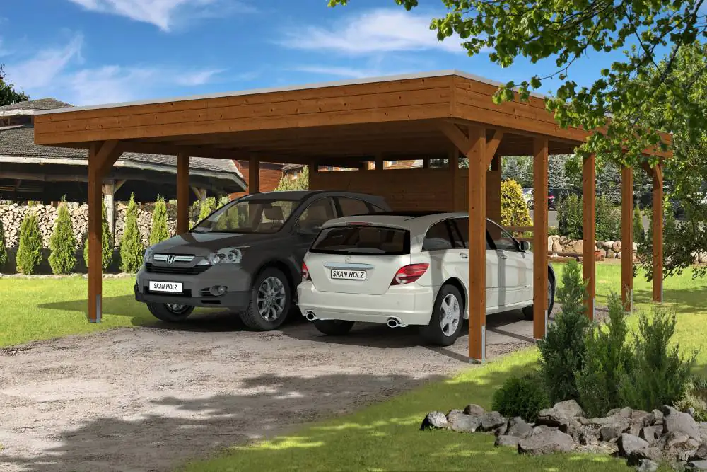 SKAN HOLZ Carport Friesland Set 4 557 x 708 cm, lasiert in Nussbaum