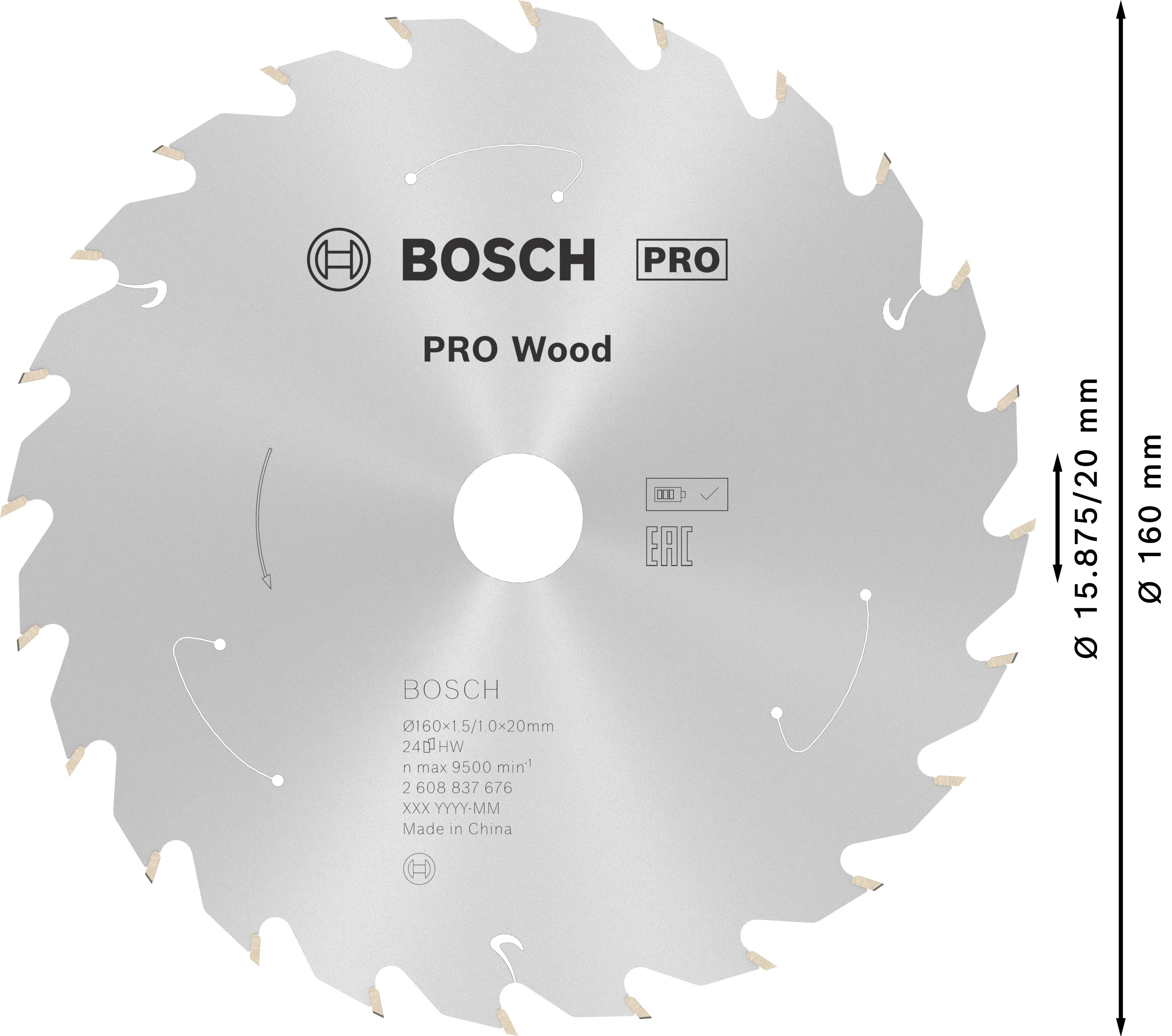Bosch PRO Wood cordless Kreissägeblatt 160 x 1,5 x 20 mm T24 Bosch PRO Wood cordless Kreissägeblatt 160 x 1,5 x 20 mm T24