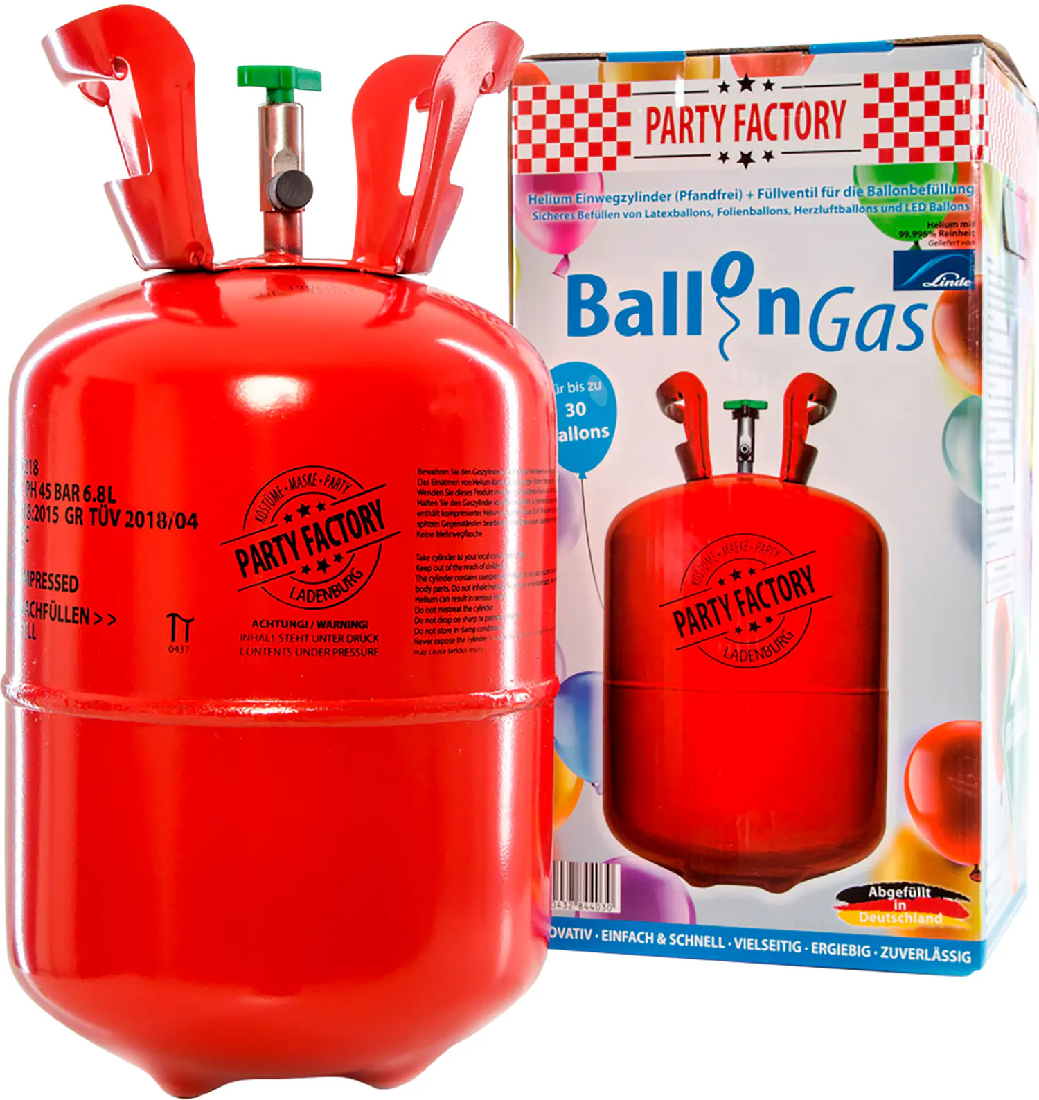 Party Factory Ballongas Helium für ca. 30 Luftballons