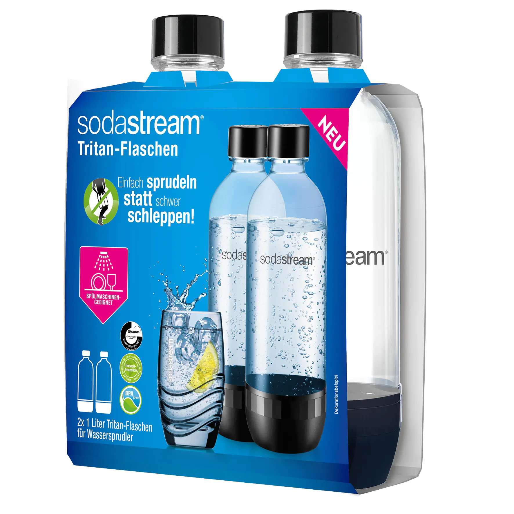 Sodastream Flasche Kunststoff 1 L Classic DWS schwarz 2 Stück
