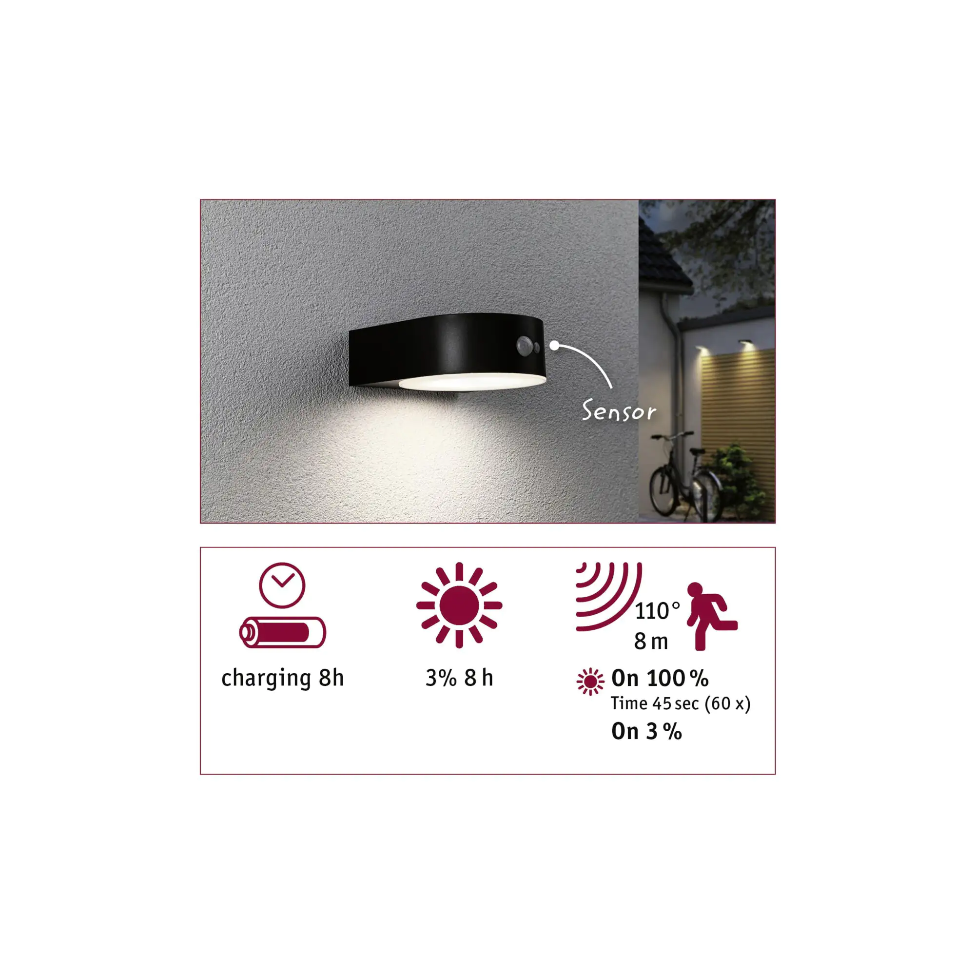 Paulmann LED Solarleuchte Eileen schwarz 17,5 x 19,8cm mit Bewegungsmelder Paulmann LED Solarleuchte Eileen schwarz 17,5 x 19,8cm mit Bewegungsmelder