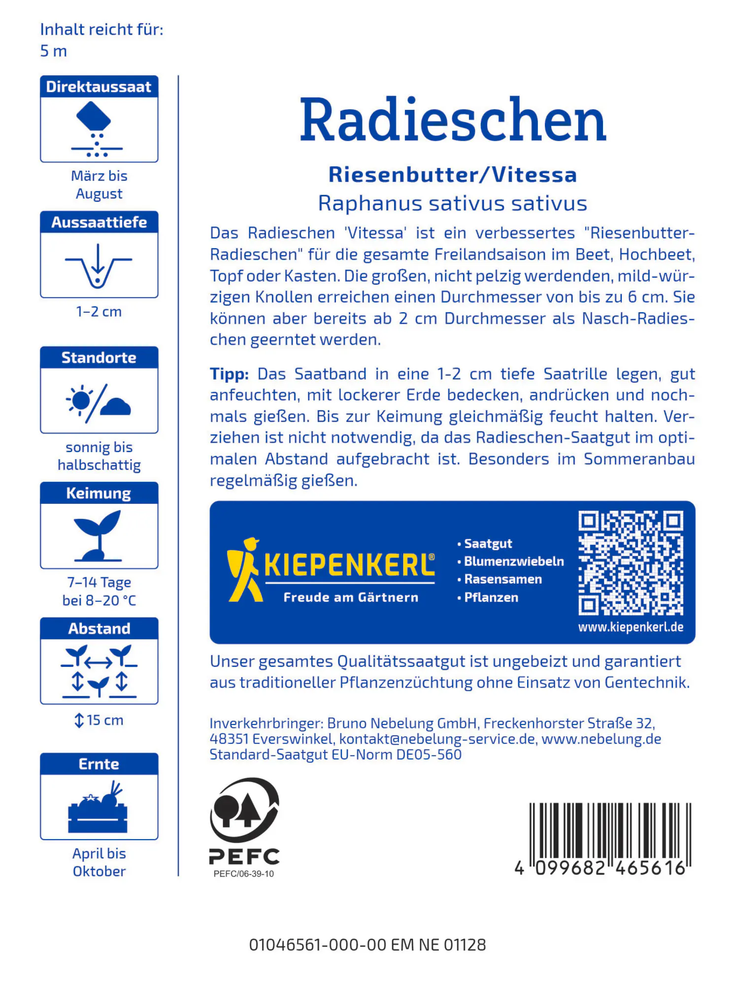 Kiepenkerl Saatgut Radieschen Riesenbutter/Vitessa für bis zu 5 lfd. Meter