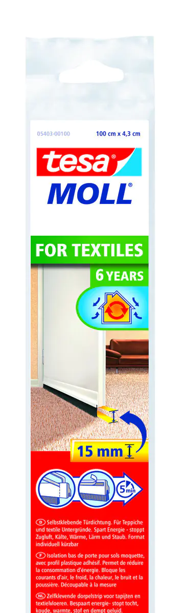 tesa Moll Türdichtschiene weiß, für Textilboden, für Spalten bis 15 mm