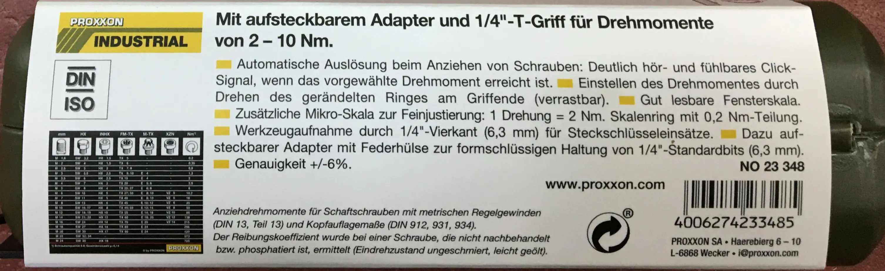 Proxxon Drehmomentschlüssel Micro Click MC 10 6,35 mm 1/4" 2-10 Nm Proxxon Drehmomentschlüssel Micro Click MC 10 6,35 mm 1/4" 2-10 Nm