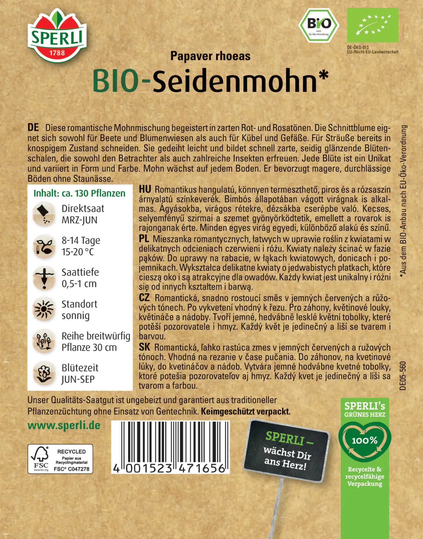 Sperli BIO Seidenmohn