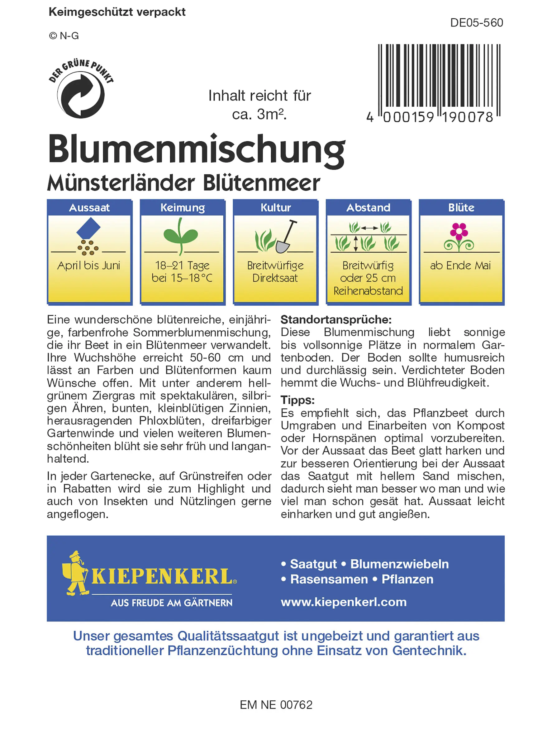 Kiepenkerl Blumenmischung Münsterländer Blütenmeer Inhalt reicht für ca. 3 m²