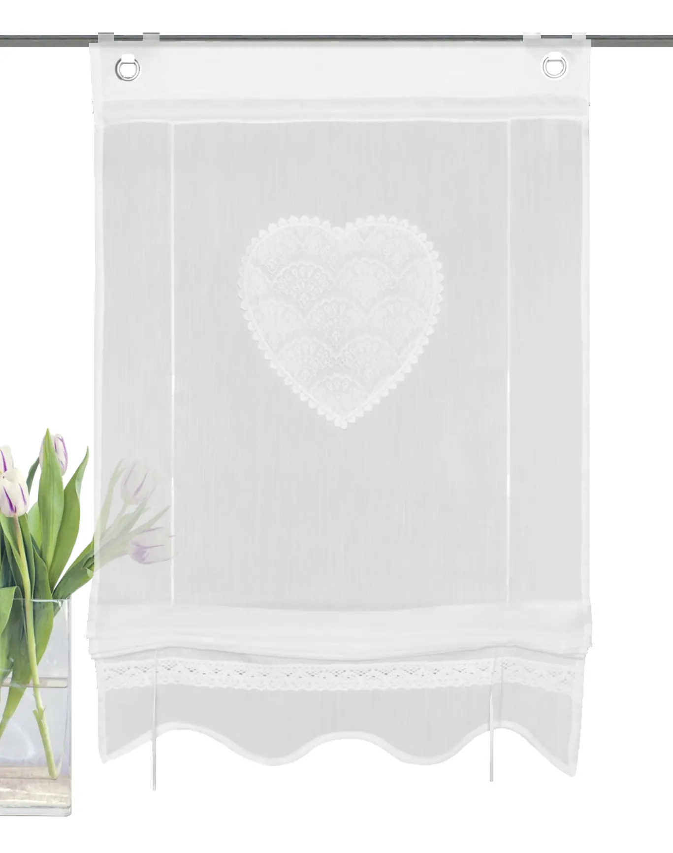 Bändchenrollo bestickt Corazon weiß 130 x 45 cm 