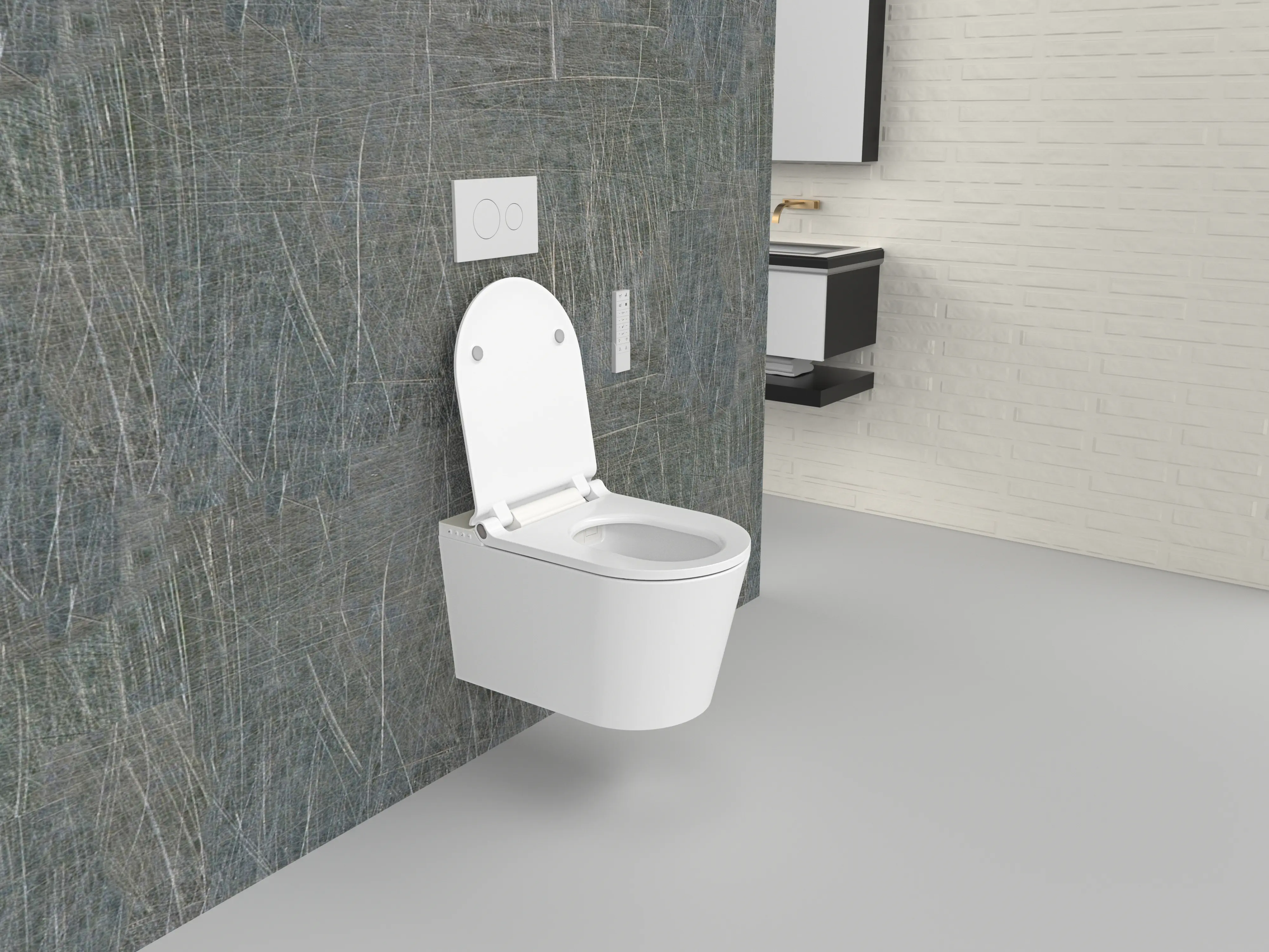 Primaster Wand Dusch-WC spülrandlos Tiefspüler weiß inkl. WC Sitz