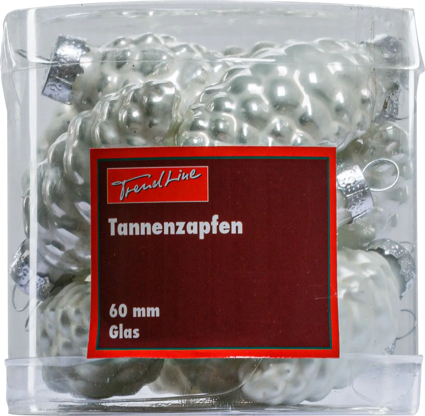 2076601538578_01 TrendLine Weihnachtskugeln Glas-Tannenzapfen 6 cm weiß 12 Stück