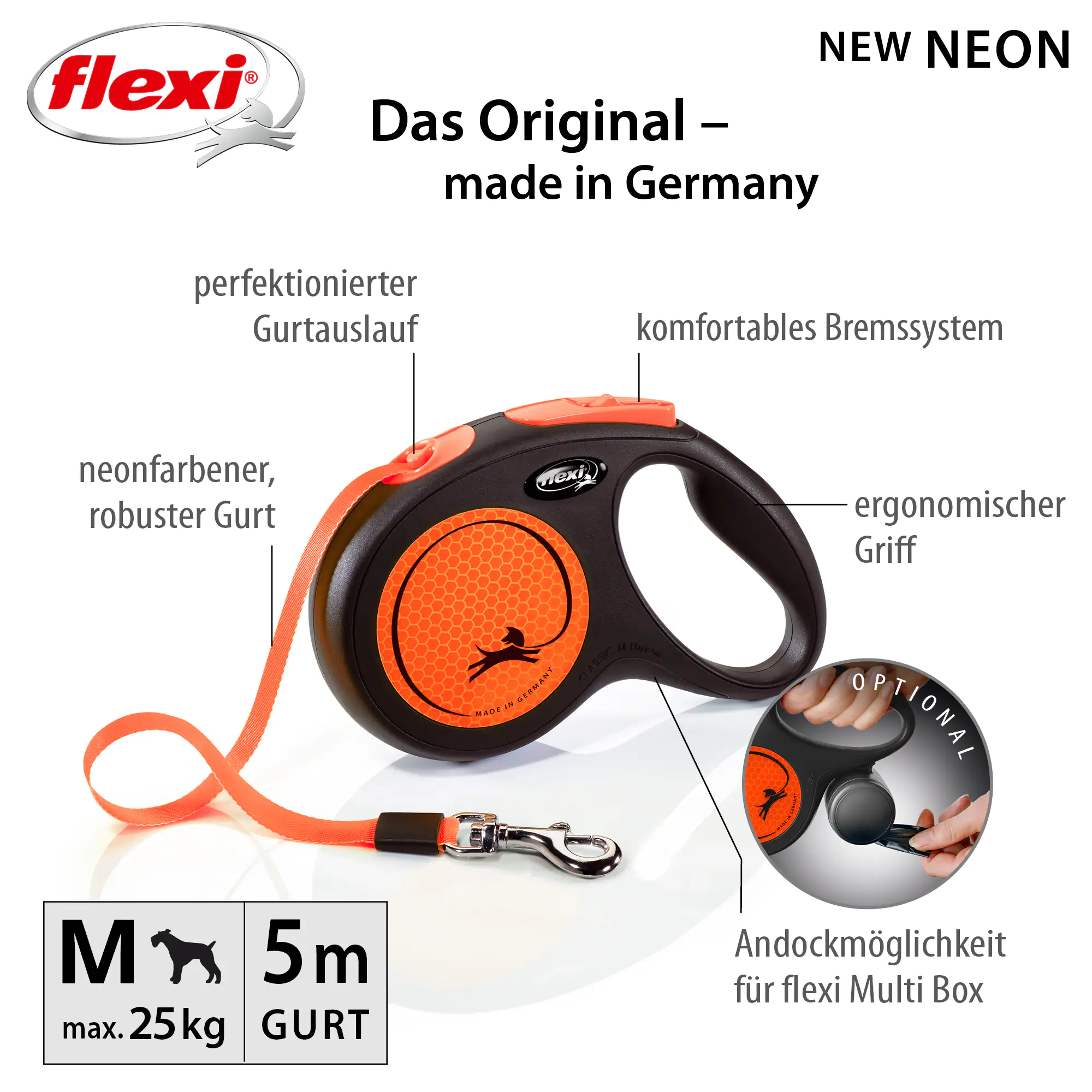 Flexi Hundeleine New Neon neon orange Gurt 5 m