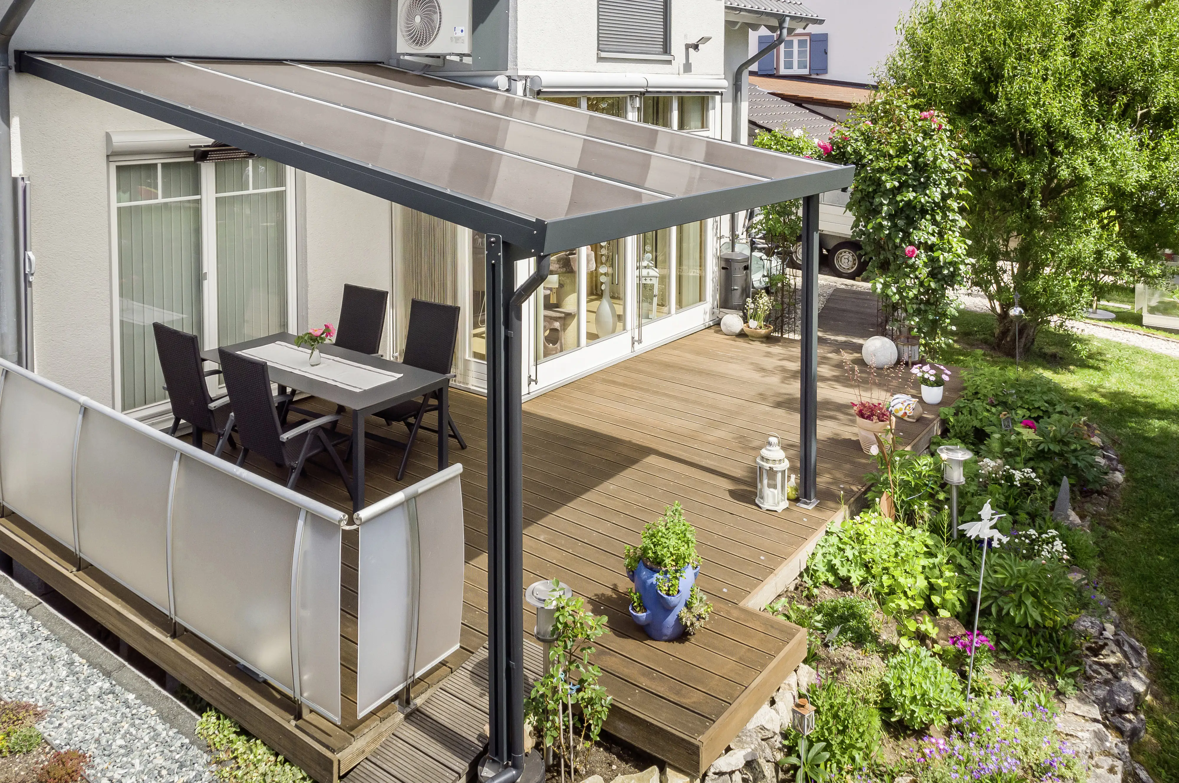 Gutta Premium Terrassendach 309,4 x 306 cm anthrazit PC bronce 16 mm