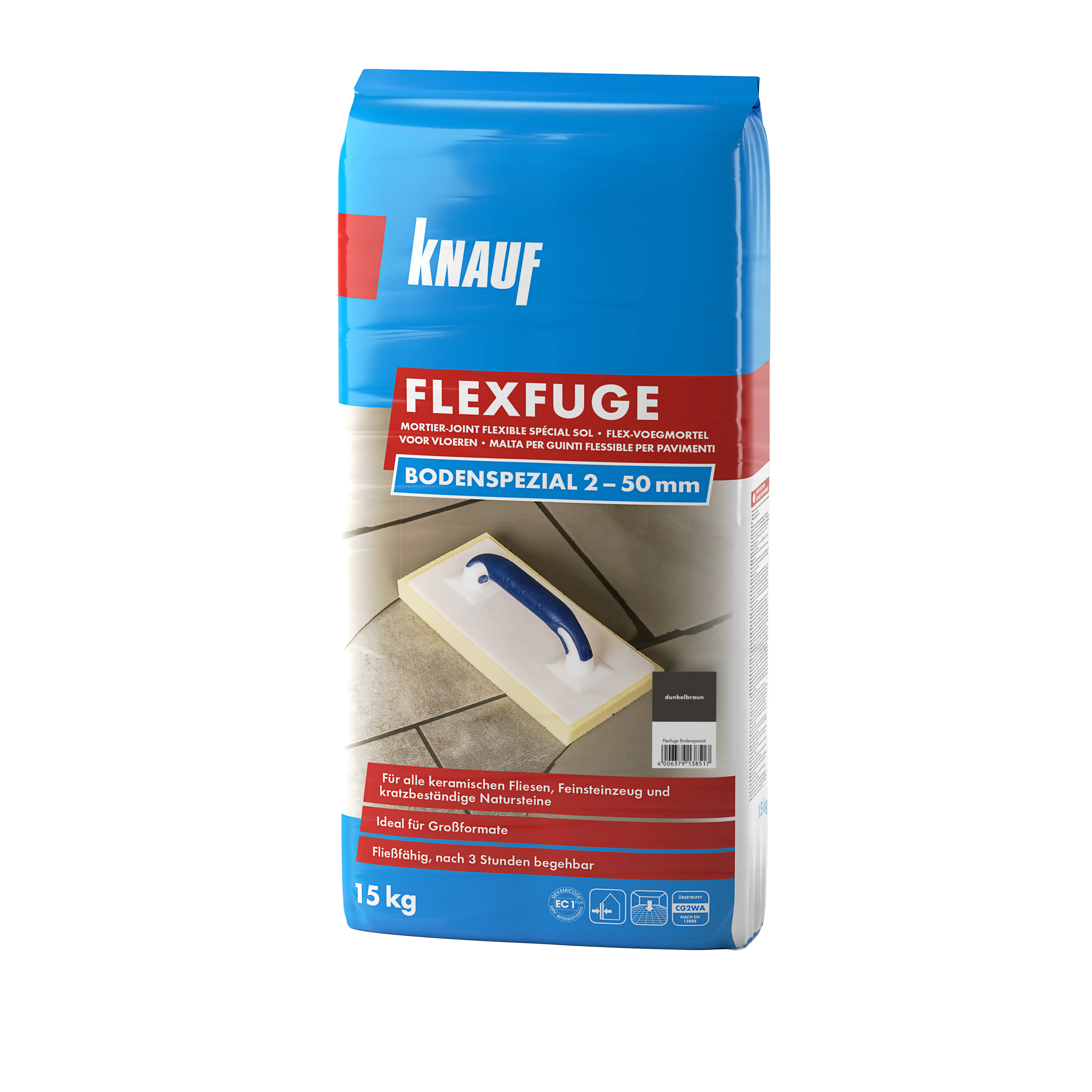Knauf Fugenmörtel Flexfuge Bodenspezial 2 - 50 mm dunkelbraun 15 kg