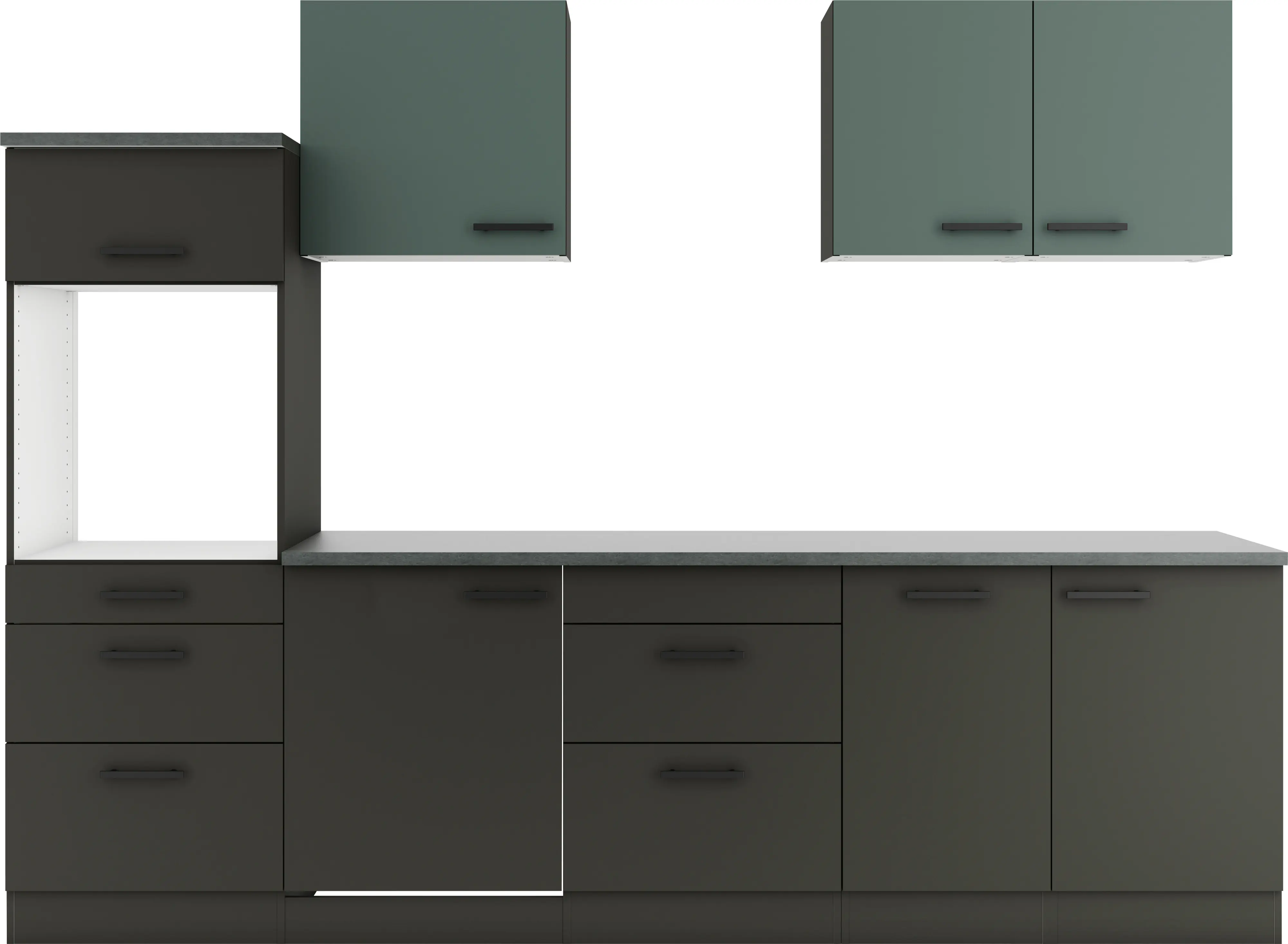 Optifit Küchenzeile Verona 405/Madrid 420 ohne Geräte steingrün/anthrazit 270 cm