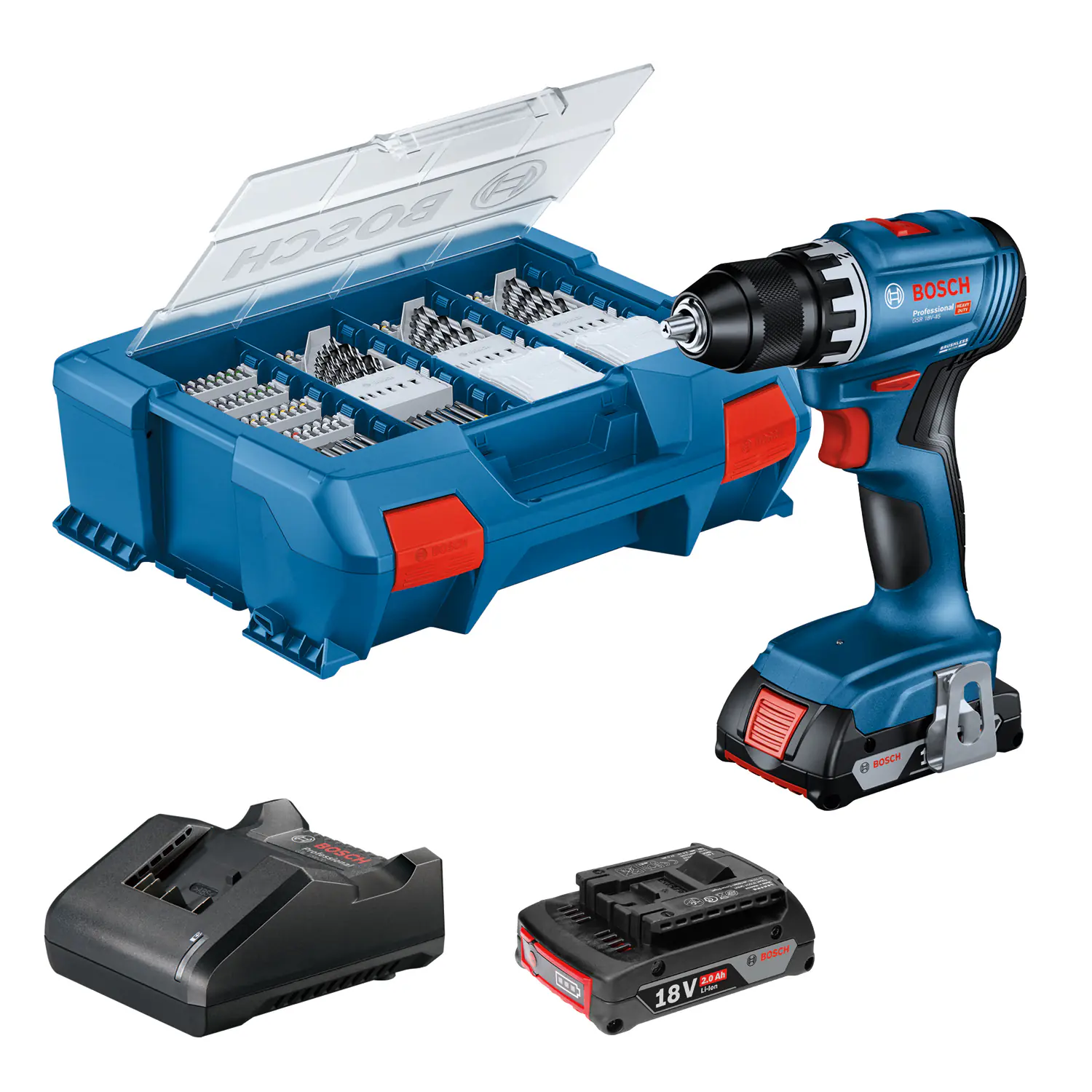 Bosch Professional Akku-Bohrschrauber GSR 18V-45 Set inkl. 82-teiligem Zubehör Bosch Professional Akku-Bohrschrauber GSR 18V-45 Set inkl. 82-teiligem Zubehör