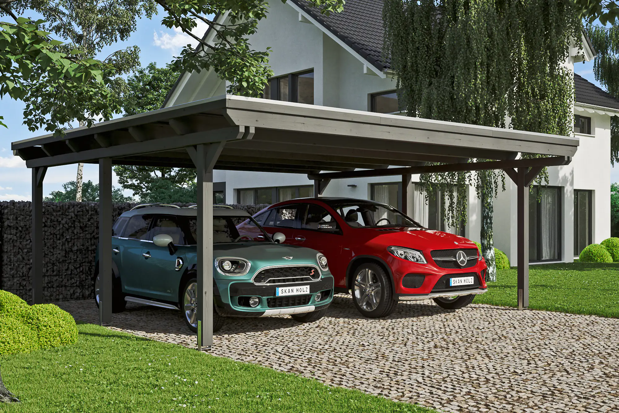 SKAN HOLZ Carport Emsland 613 x 604 cm mit EPDM-Dach, lasiert in Schiefergrau