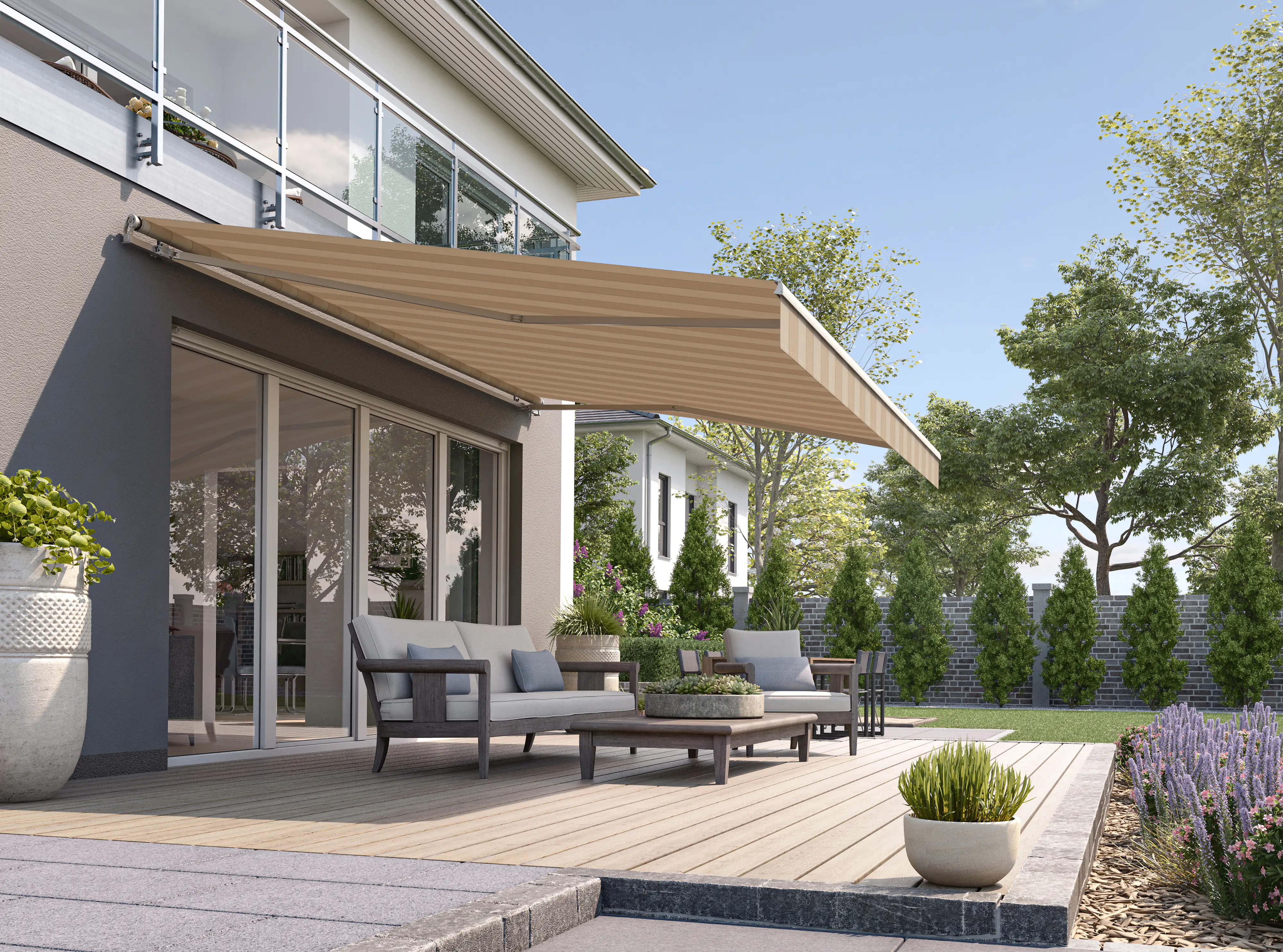 Gelenkarmmarkise Classic beige gestreift inkl. Motor, Handsender, Solar Panel Gelenkarmmarkise Classic beige gestreift inkl. Motor, Handsender, Solar Panel