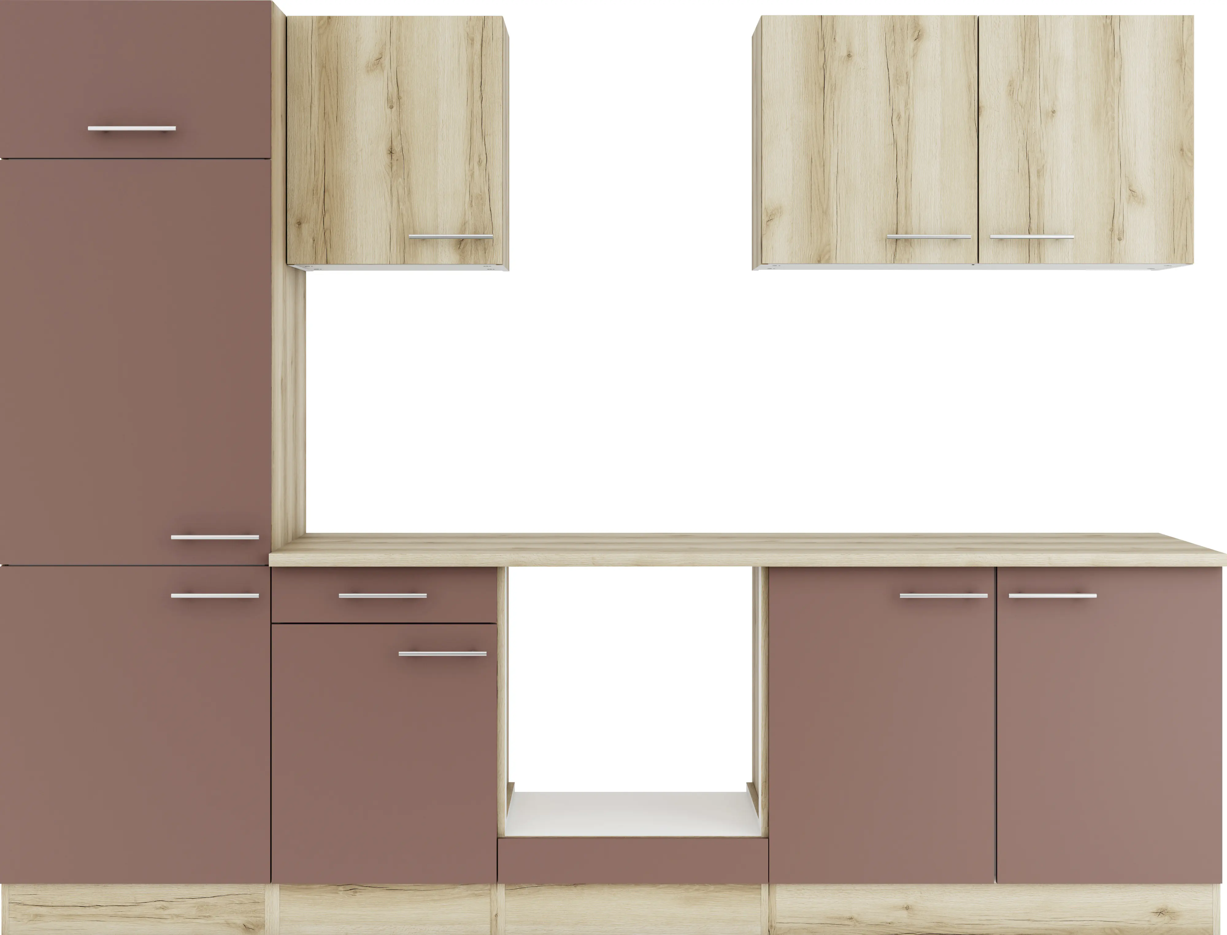 Optifit Küchenzeile Livorno 290/Bari 407 ohne Geräte wildeiche/rostrot 270 cm 