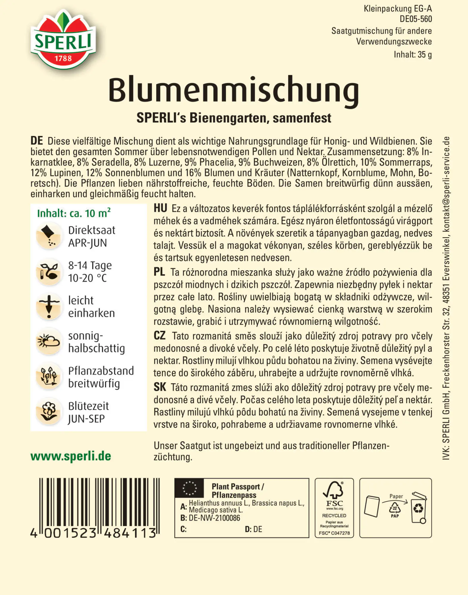 Sperli Blumenmischung SPERLI's Bienengarten