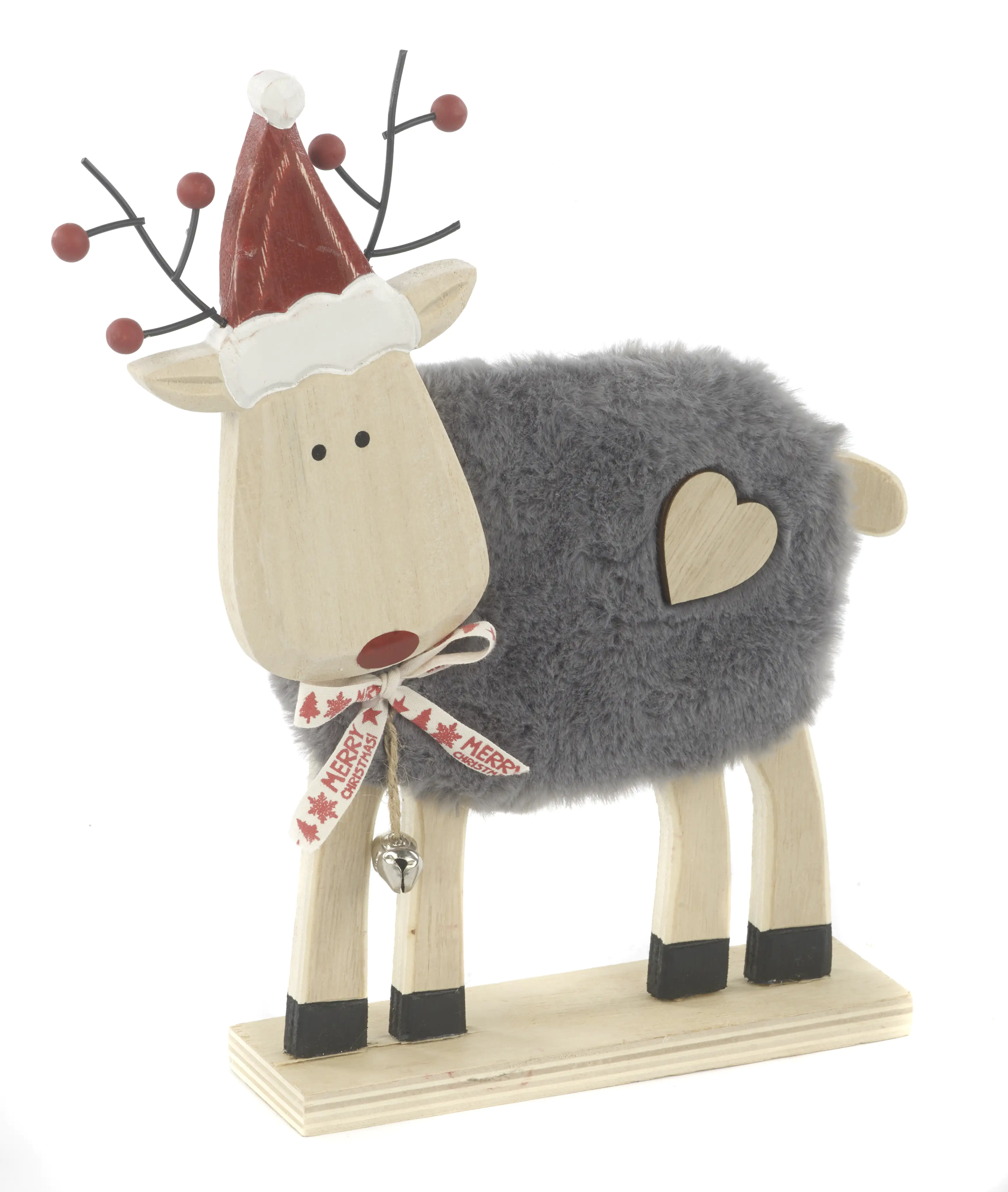 TrendLine Dekofigur Holz Rentier 23 x 23 cm grau-rot