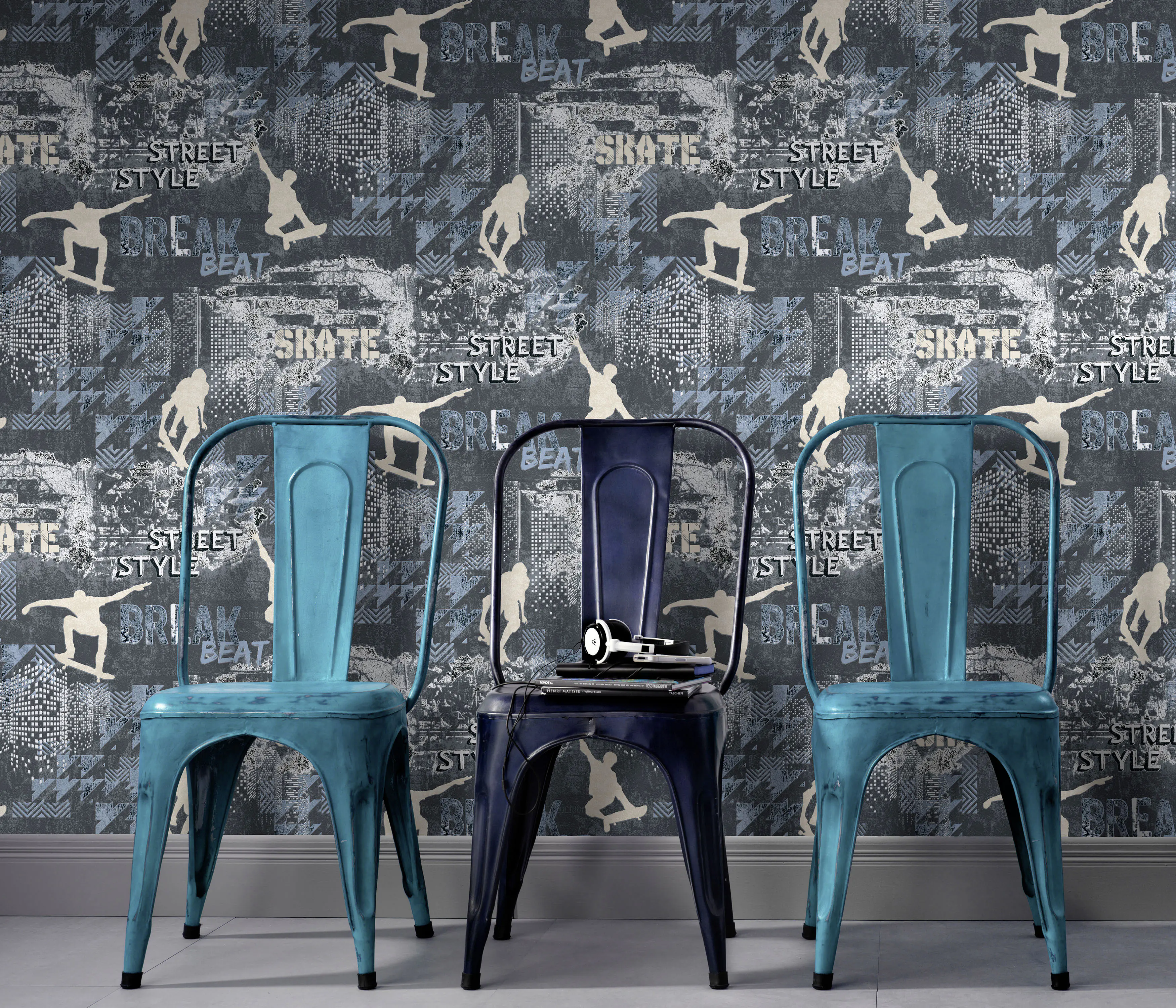 Erismann Vliestapete 10141-08 Kinderzimmer, Skateborad blau, 10,05 x 0,53 m