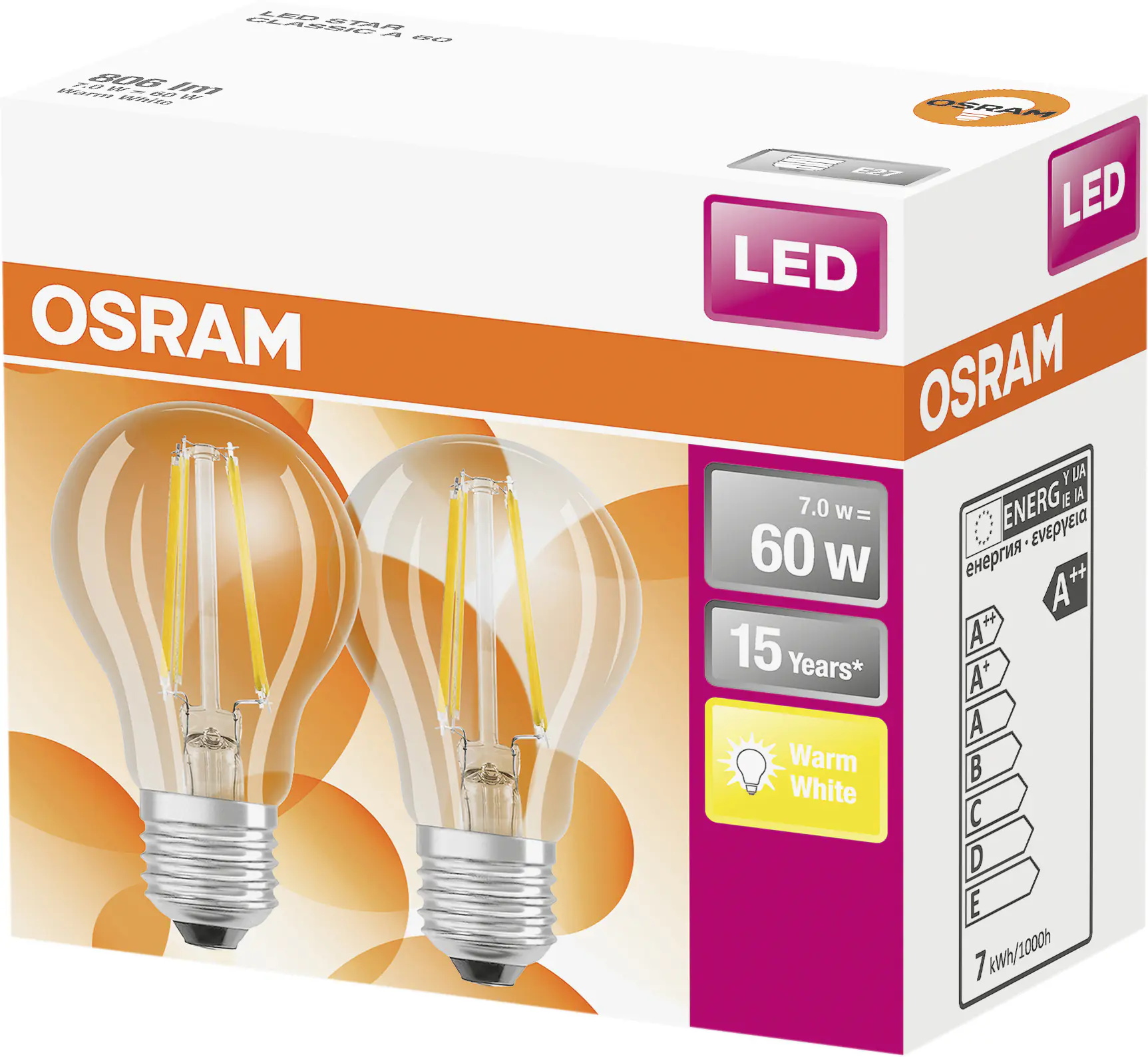 Osram LED Leuchtmittel E27 7W warmweiß, klar