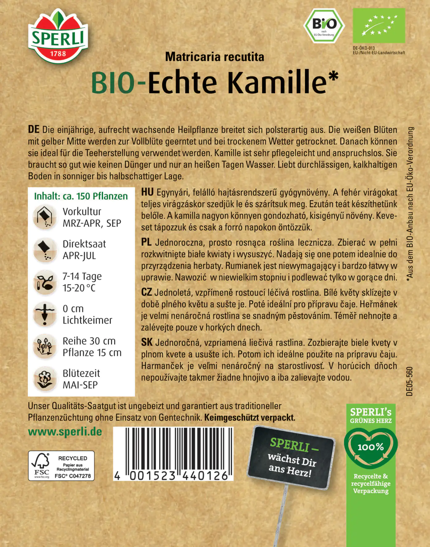 Sperli BIO Echte Kamille Sperli BIO Echte Kamille