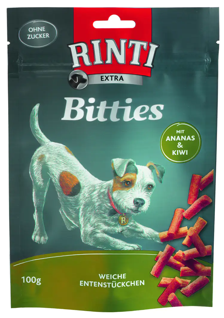Rinti Extra Bitties Hundesnack 100 g Ente mit Ananas & Kiwi Rinti Extra Bitties Hundesnack 100 g Ente mit Ananas & Kiwi