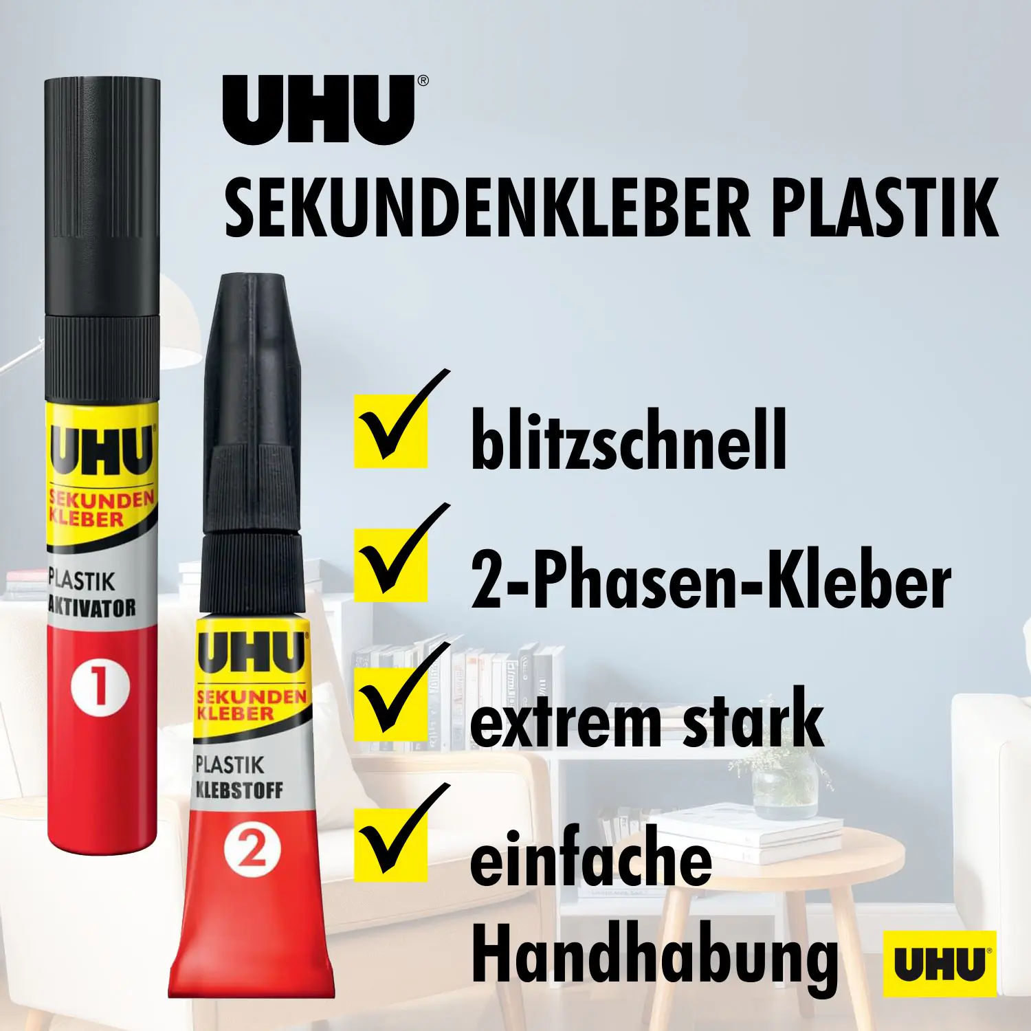 UHU Sekundenkleber Plastik Tube 2 g + Aktivator 3 ml