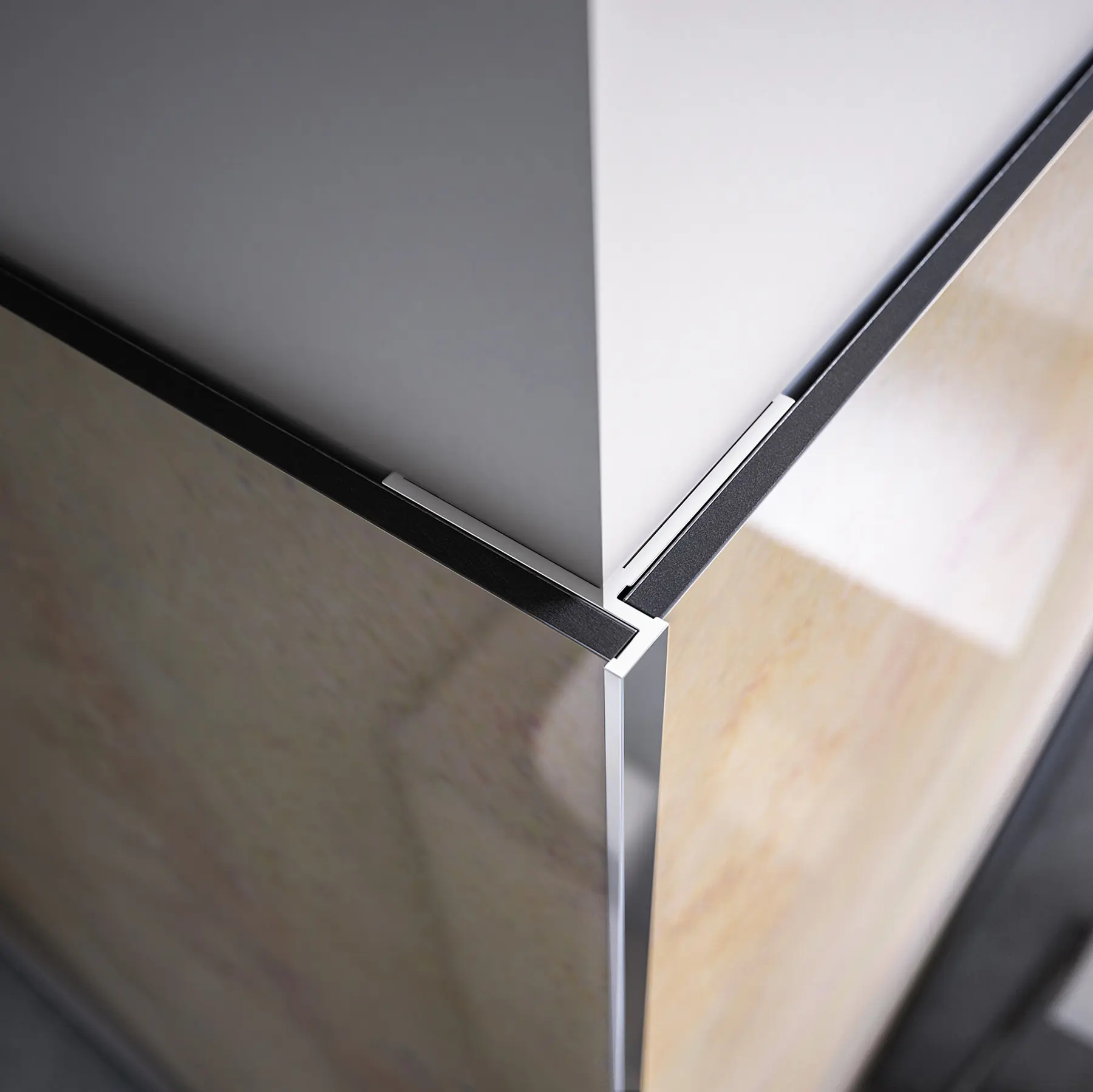 Breuer Eckprofil außen flächenbündig 2,3x2,3x255 cm, alu silber matt Breuer Eckprofil außen flächenbündig 2,3x2,3x255 cm, alu silber matt