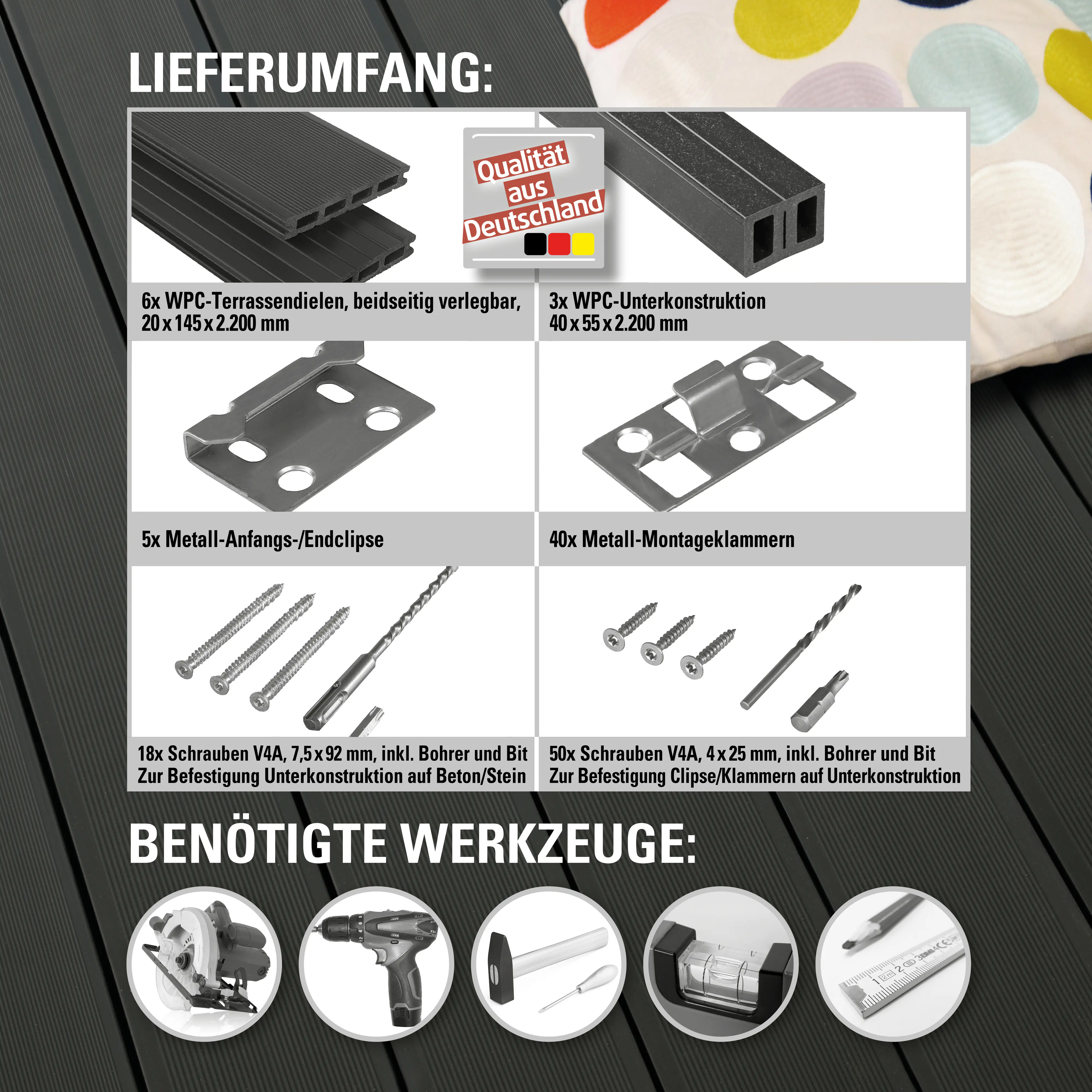 Kovalex WPC-Terrassendielen Kompett-Set anthrazit mattiert
