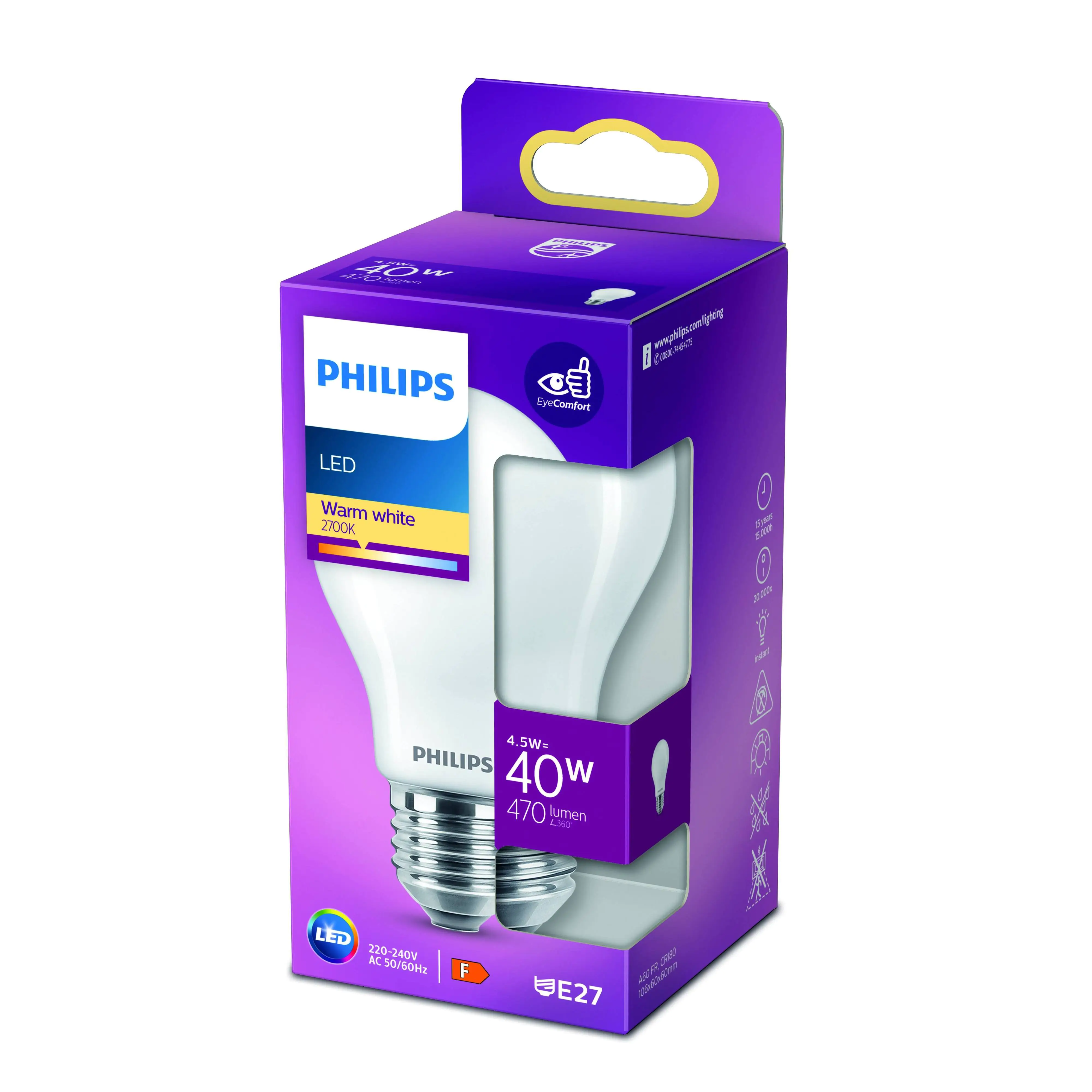 Philips LED-Leuchtmittel Birnenform A60 E27 4,5W warmweiß matt