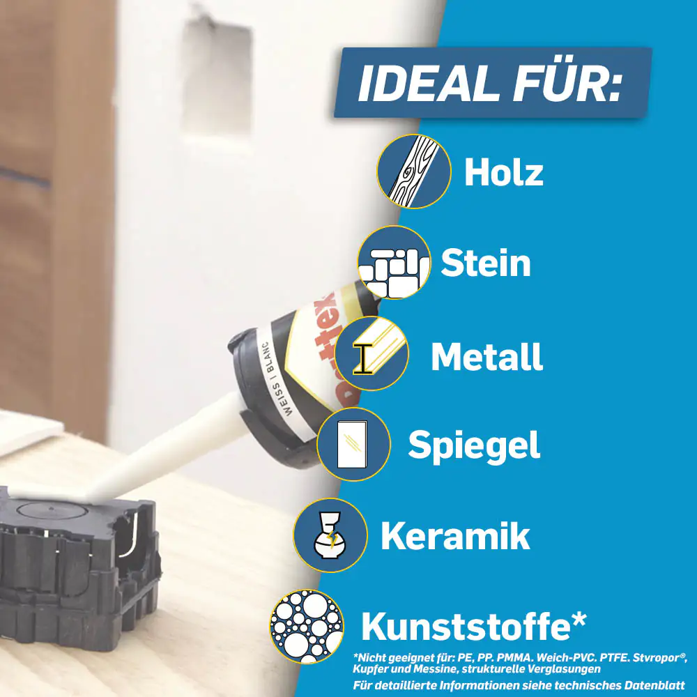 Pattex Montagekleber Kleben statt Bohren Innen & Außen 450 g Kartusche, weiß Pattex Montagekleber Kleben statt Bohren Innen & Außen 450 g Kartusche, weiß