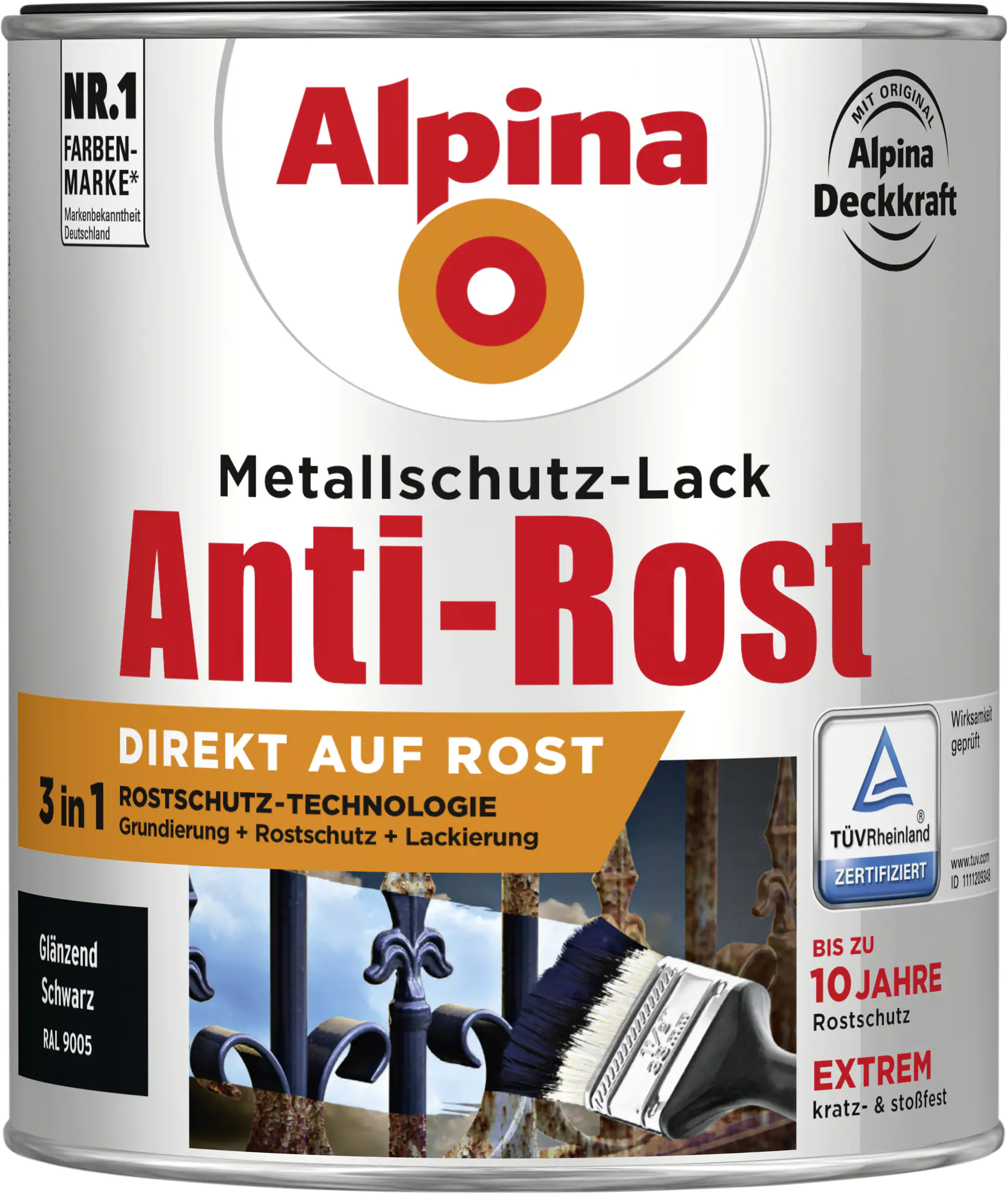 Alpina Metallschutz-Lack Anti-Rost 750 ml schwarz glänzend Alpina Metallschutz-Lack Anti-Rost 750 ml schwarz glänzend