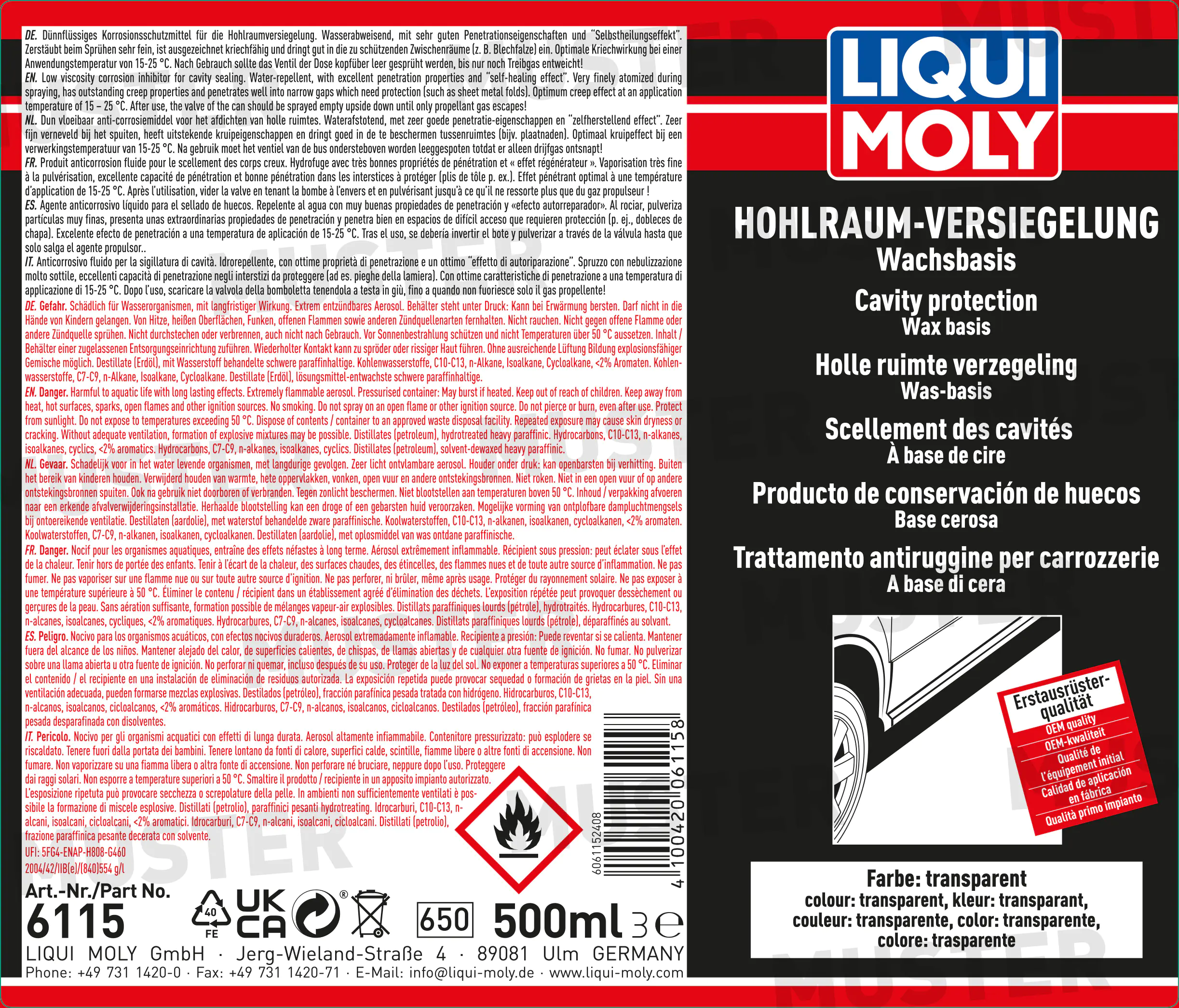 Liqui Moly Hohlraumversiegelung transparent 500 ml Liqui Moly Hohlraumversiegelung transparent 500 ml