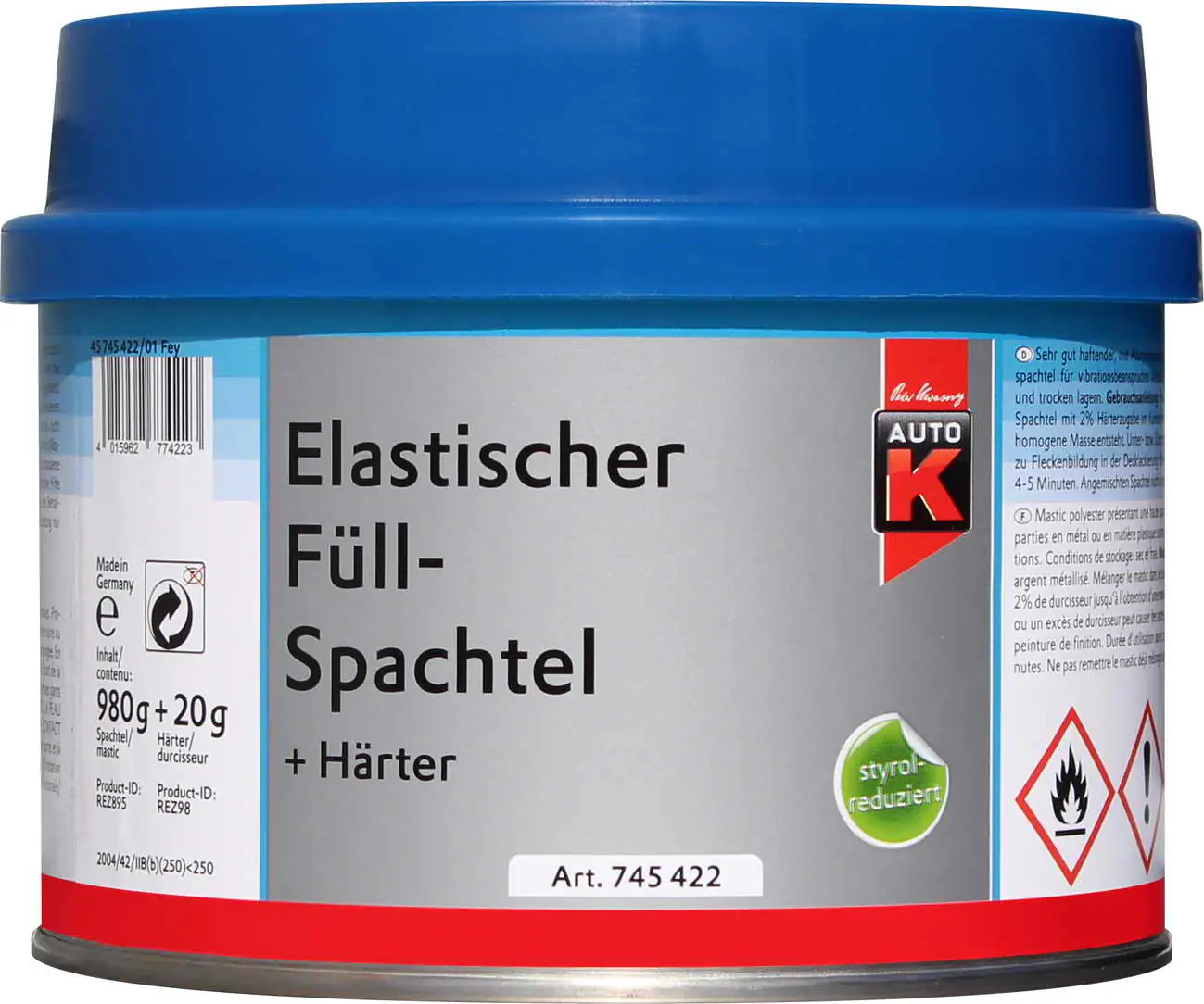 Auto-K Elastischer Füllspachtel + Härter 1000g Auto-K Elastischer Füllspachtel + Härter 1000g