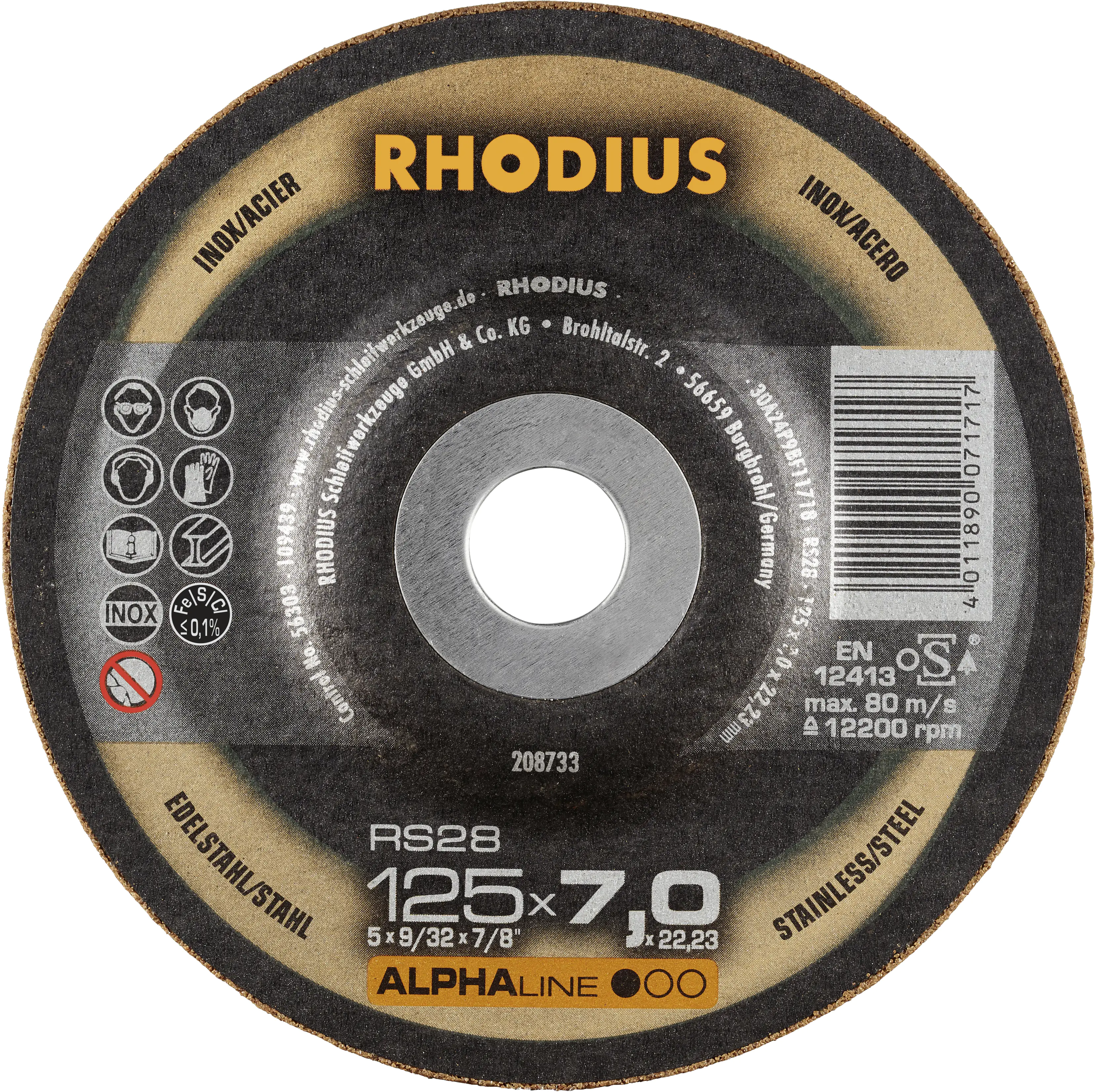 Rhodius Schruppscheibe RS28 Stahl Ø 125 mm Bohrung 22,23 mm Rhodius Schruppscheibe RS28 Stahl Ø 125 mm Bohrung 22,23 mm