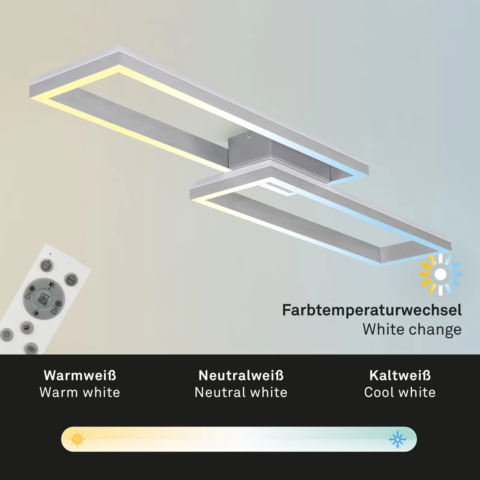 Briloner LED Deckenleuchte Frame Back 119,5 cm, alu, RGB CCT