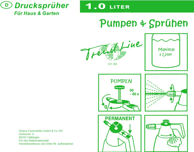 TrendLine Drucksprühgerät mit verstellbarer Düse 1 L TrendLine Drucksprühgerät mit verstellbarer Düse 1 L